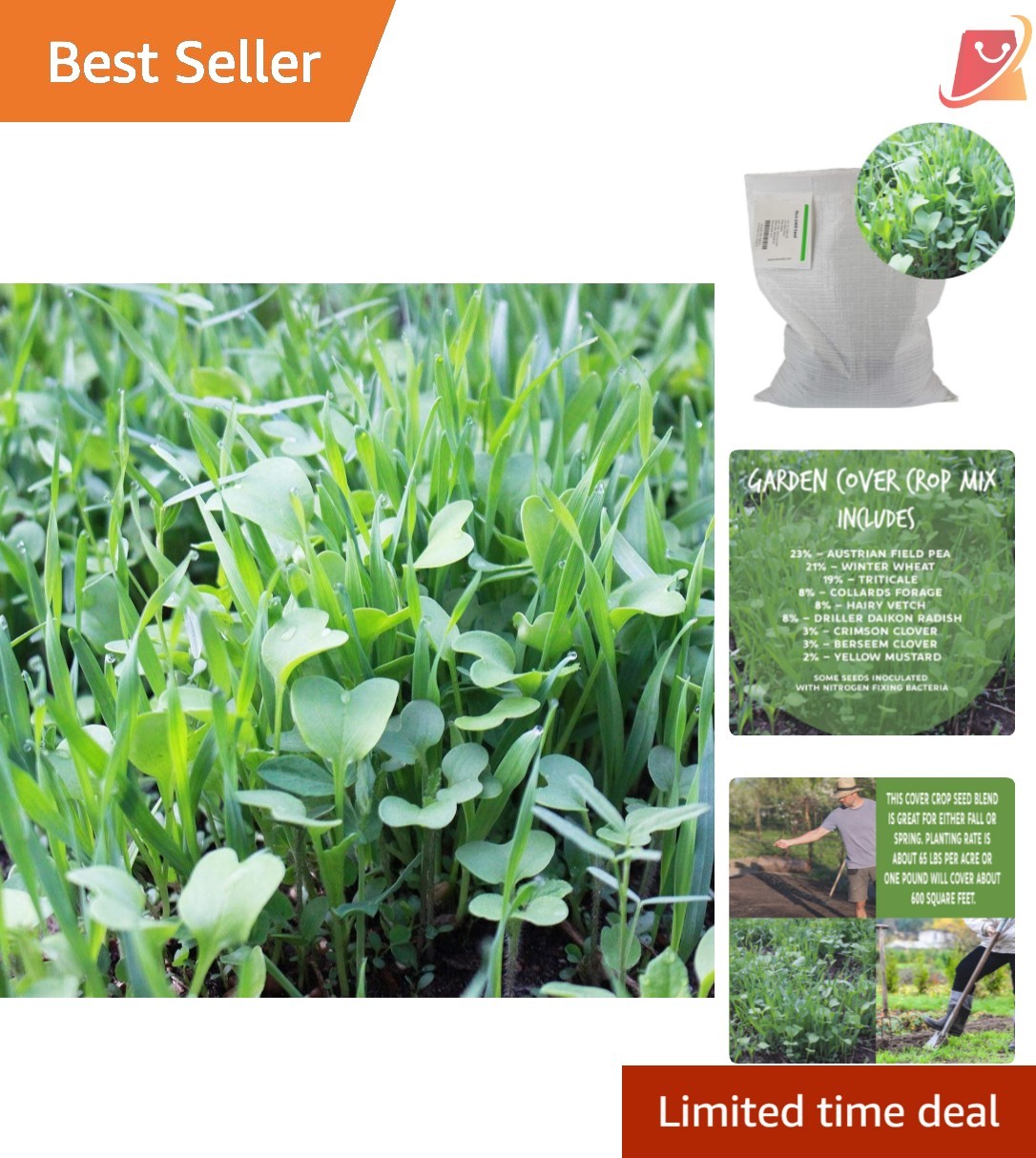 No-Till Cover Crop Seed Mix 5 Lb Soil Fertility Germination Garden
