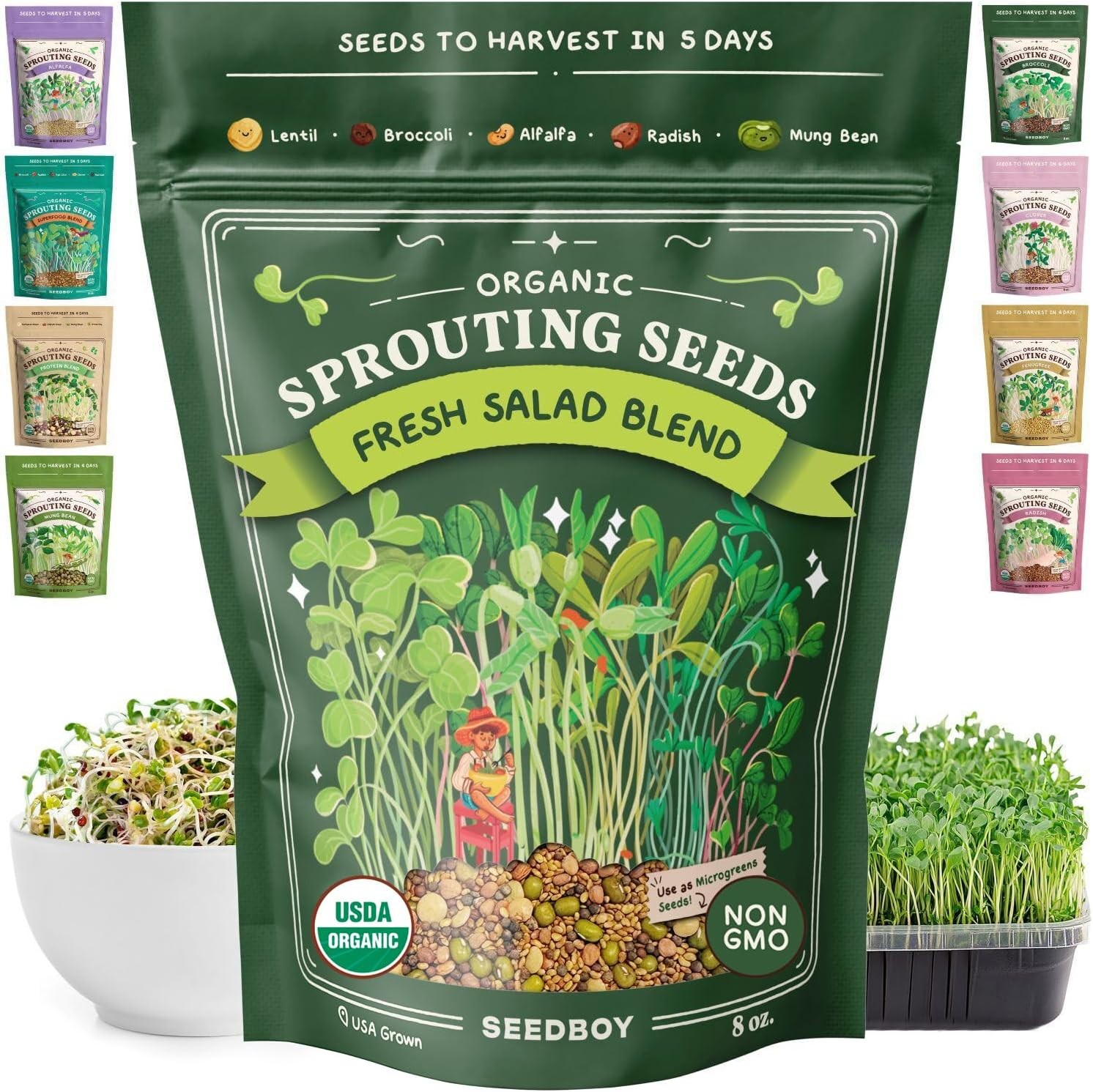 Seedboy Organic Sprouting Seeds Salad Blend 8oz – USA Grown Microgreens Mix