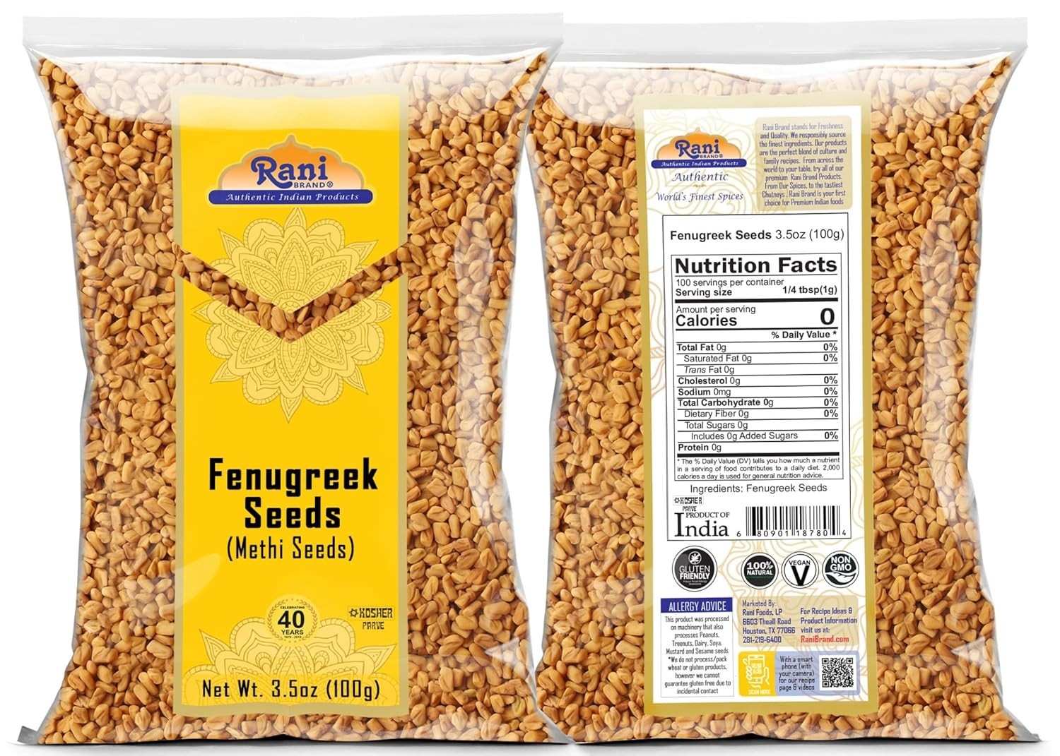 Rani 3.5oz Methi Seeds – , Kosher, and 100% Natural for Ayurvedic Cooking