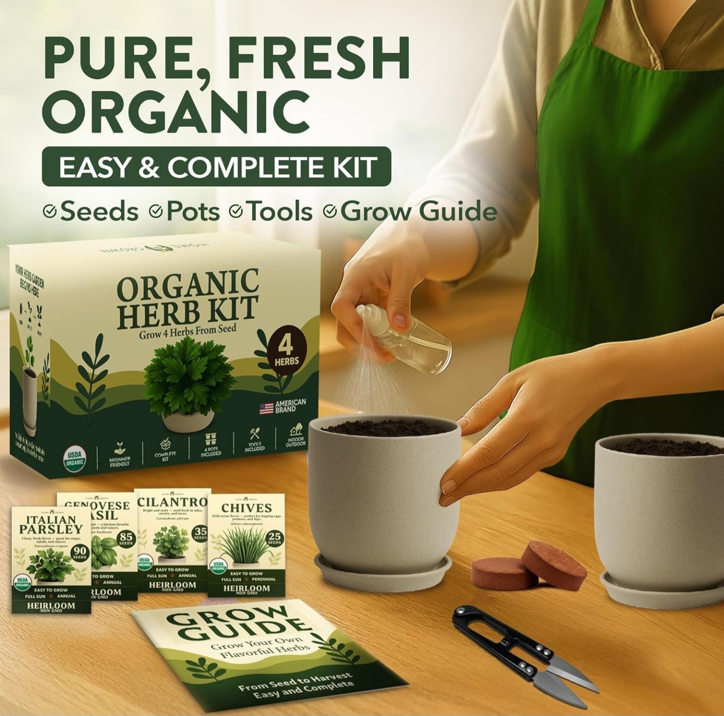 American Brand Herb Seeds Kit, Complete, Tools Included, Indoor & Outdoor