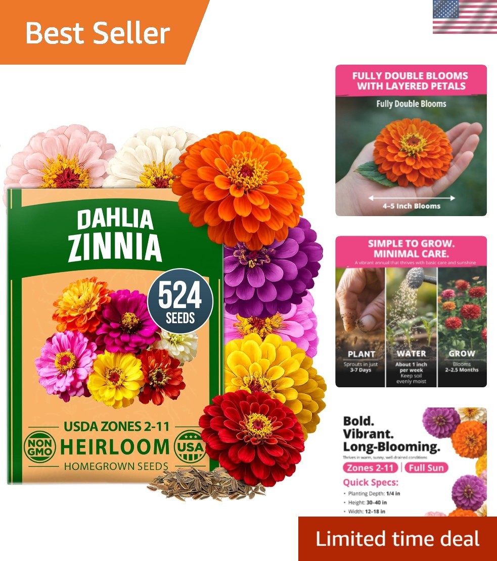 Zinnia Dahlia Seeds Pack for 2026 Non GMO 524 Flower Seeds | Vibrant Zinnia E…