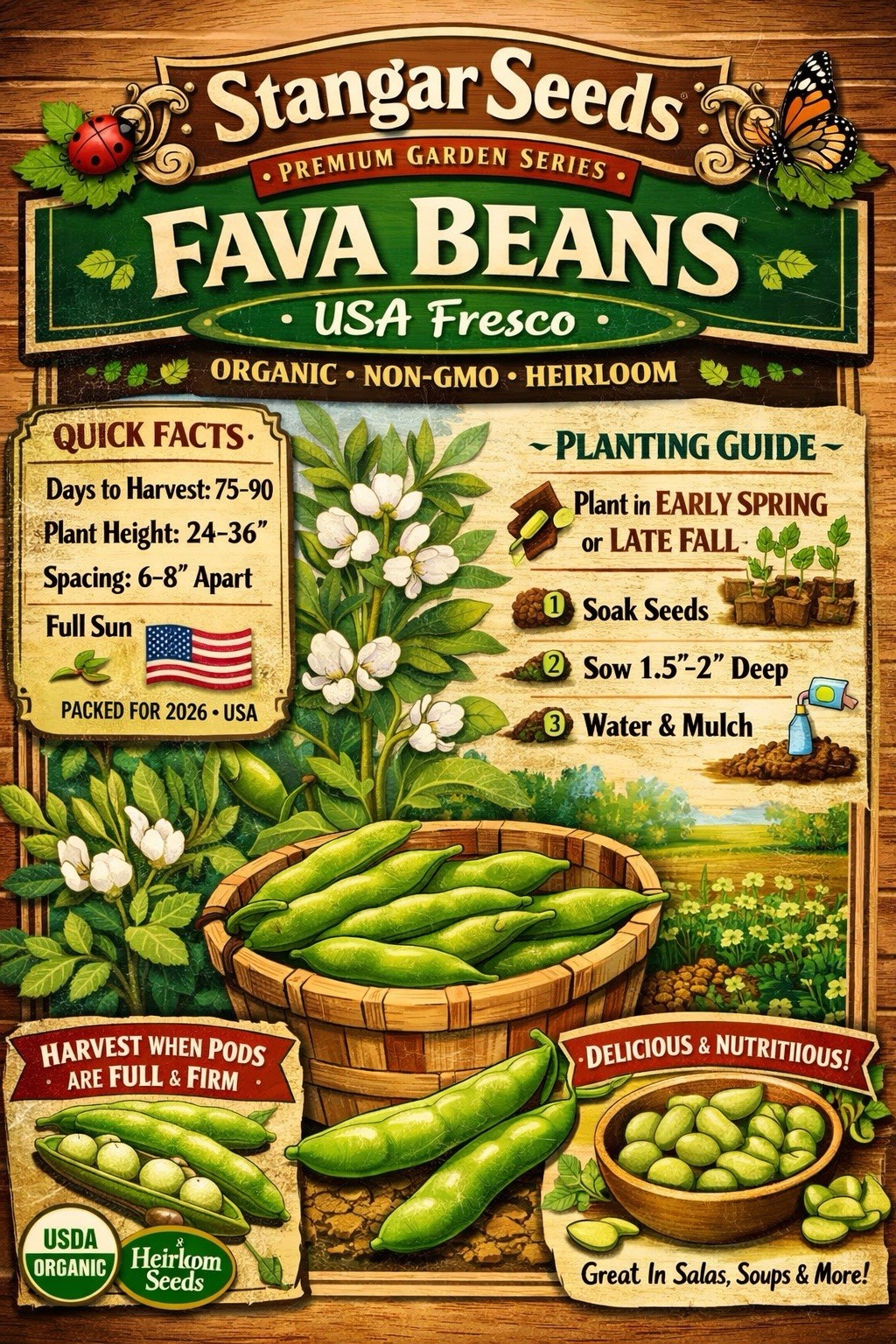Bean Fresh Seeds – Fava – Organic Non-GMO Heirloom Vegetable Garden