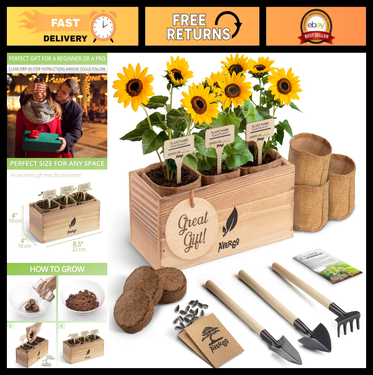 Sunflower Seeds Growing Kit – Complete Indoor & Outdoor Planting Set with Soil,