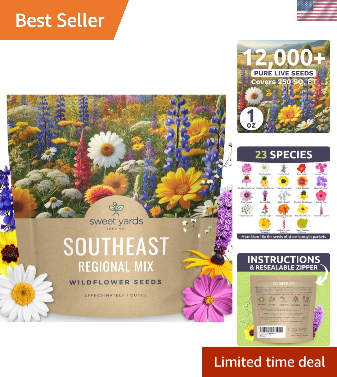 Southeast Regional Mix – Large 1 Ounce Packet – 12000 Flower Seeds for Planti…