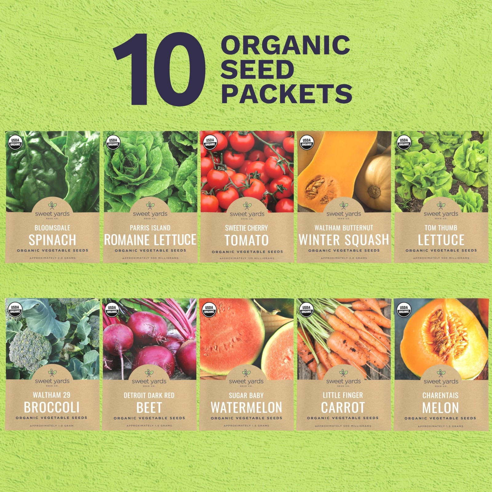 Organic Heirloom Garden Seeds Variety Pack 10 NonGMO Indoor & Outdoor Seeds