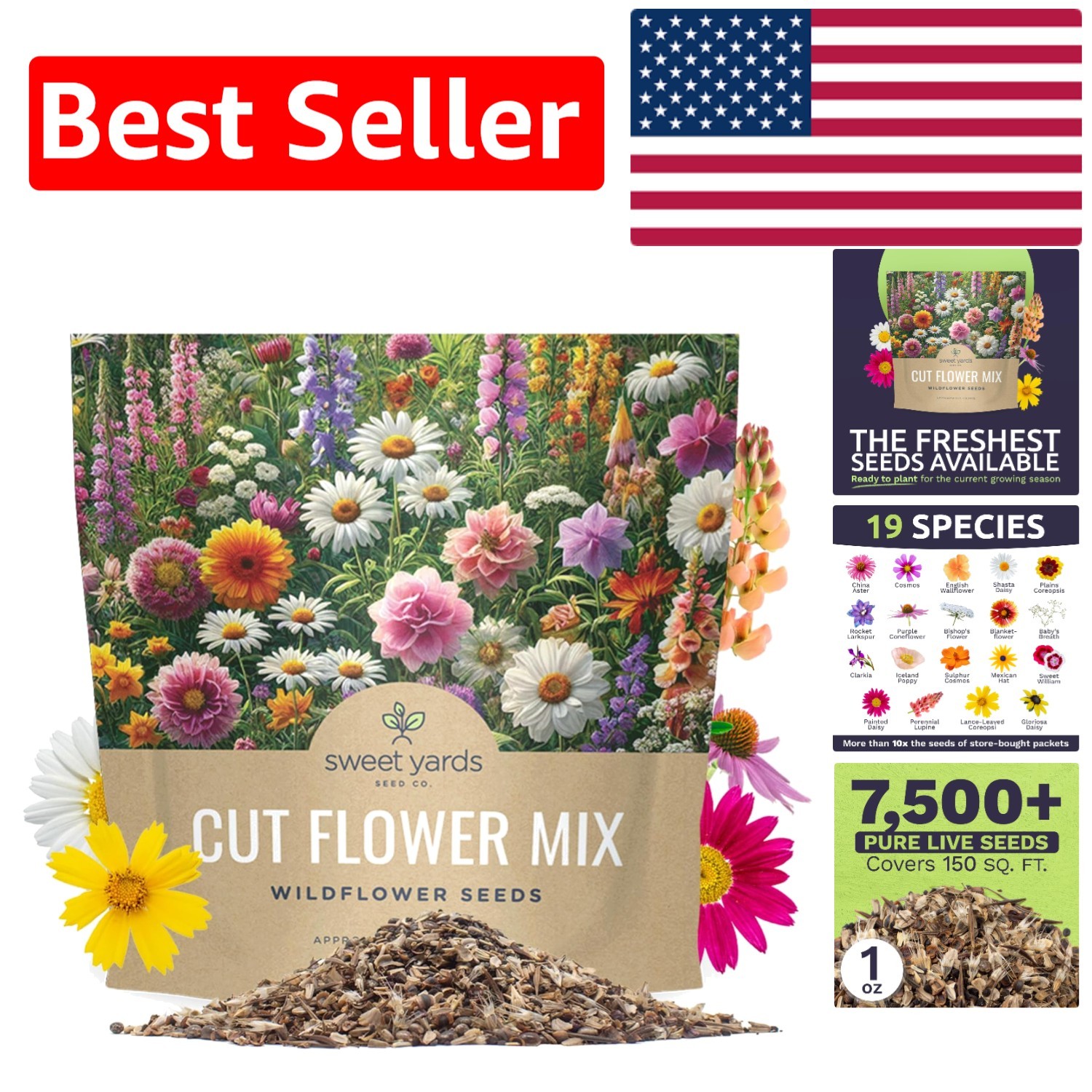 Succulent 1 Ounce Packet of Wildflower Seeds – 7500 Count, Guaranteed to Grow!