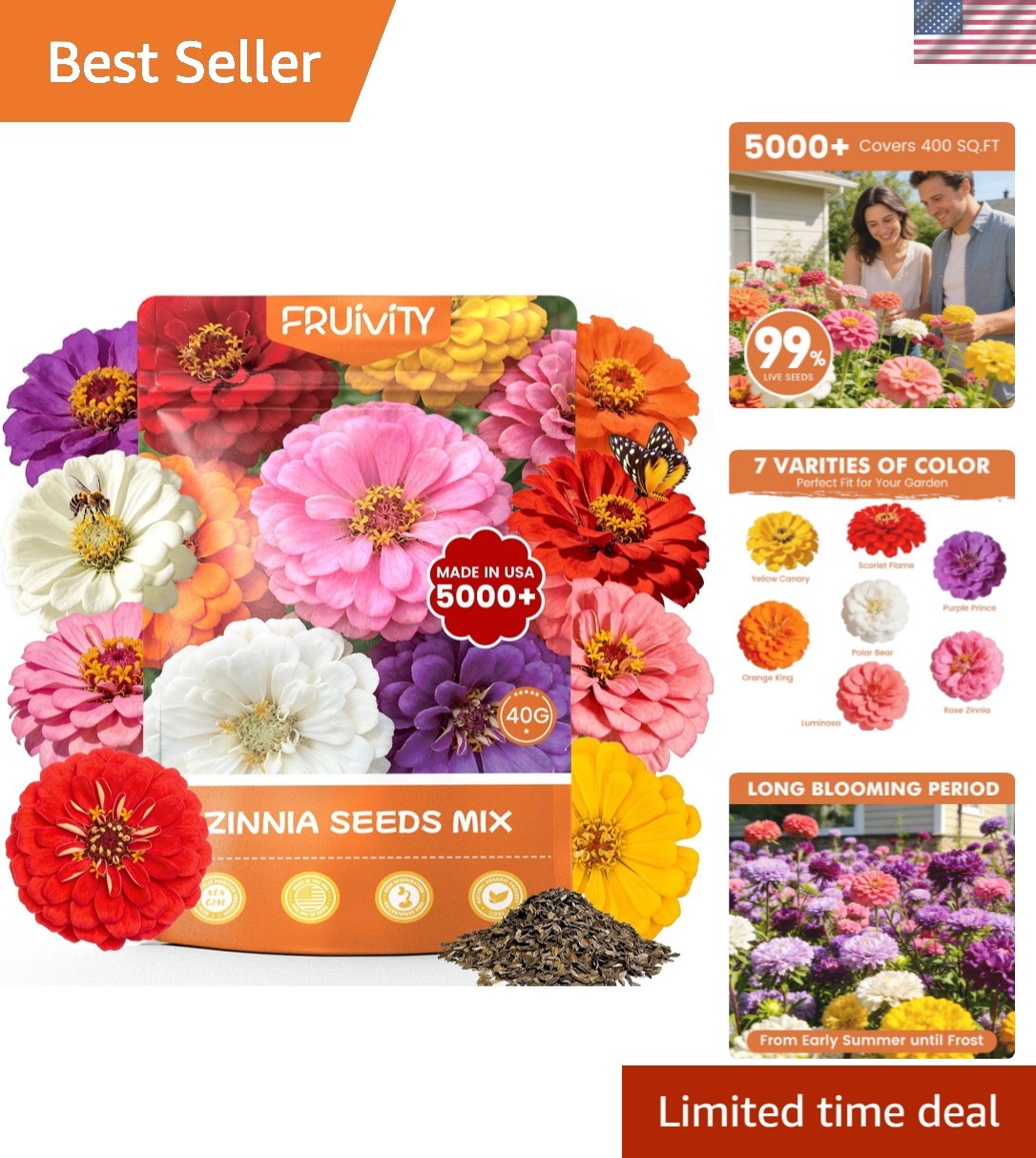 Zinnia Seeds for 2026 Planting, 5000+ Flowers Seeds, 7 Vibrant Colors Mix & L…