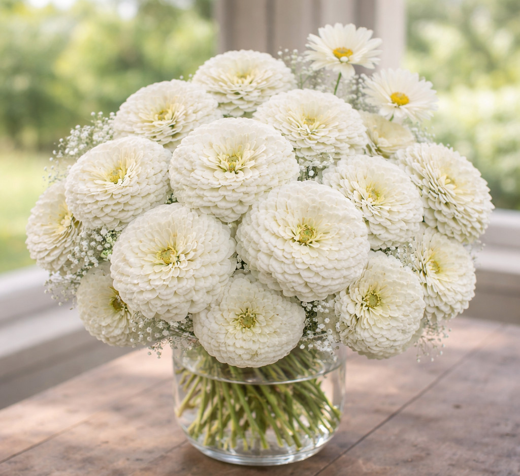 Zinnia Benary’s Giant WHITE Cut Flower Garden 4-6″ Blooms Tall Non-GMO 25 Seeds