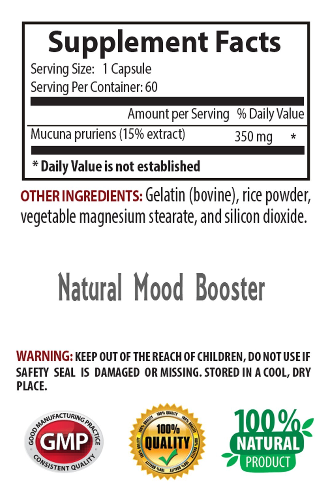 good mood supplements – MUCUNA PRURIENS EXTRACT – mood support capsules – 1B