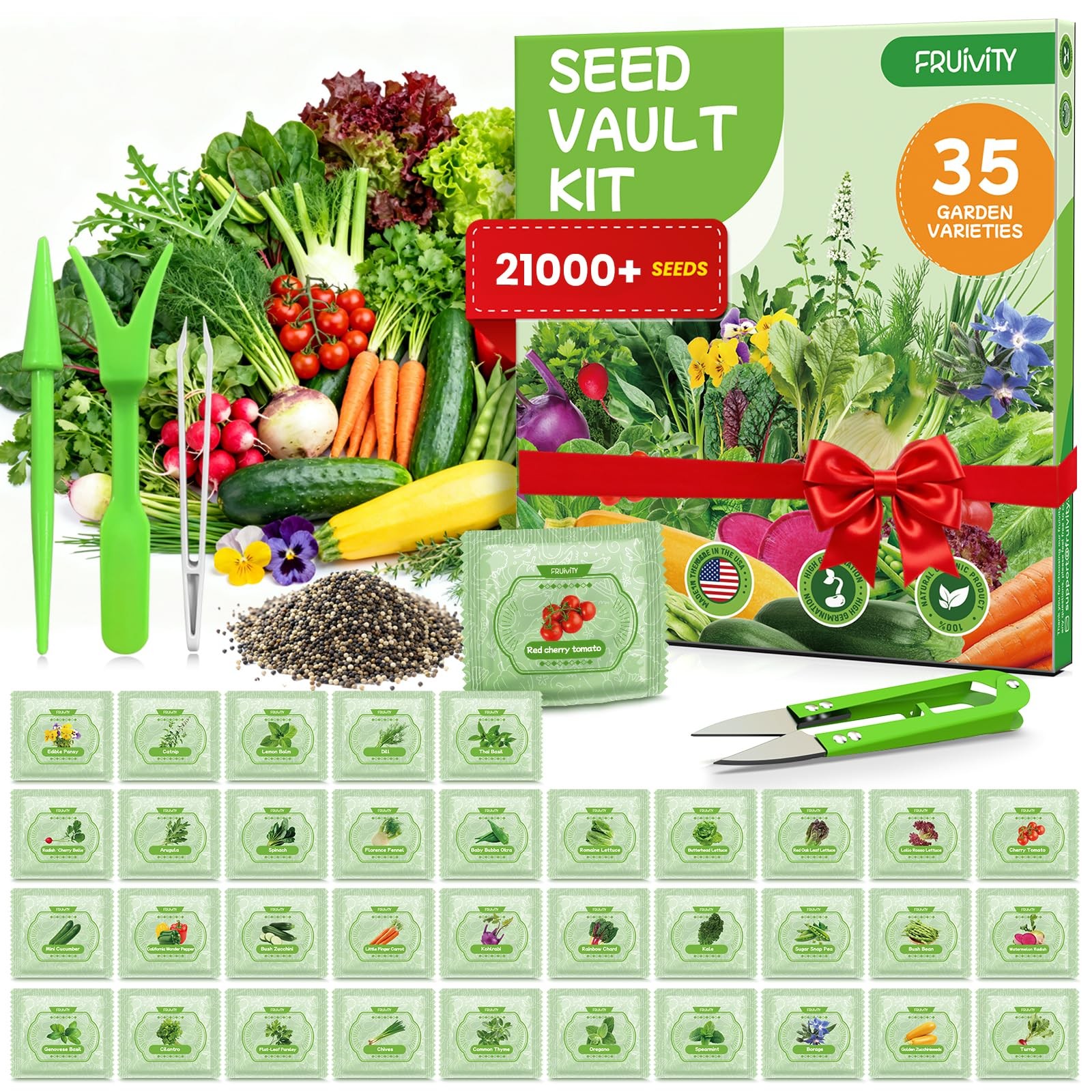 35 Heirloom Seeds Variety Pack – 21000+ Seeds for Planting Vegetables and Fru…