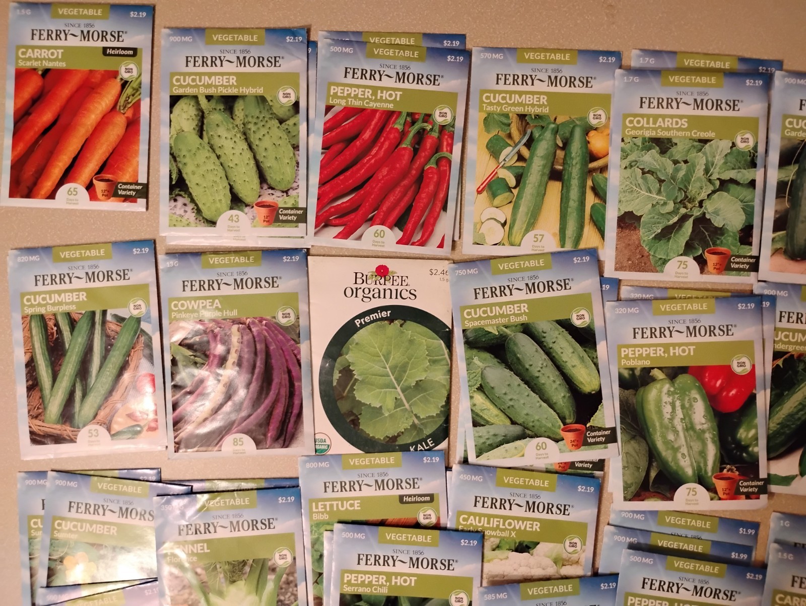 122 Ferry Morse Vegetable Seeds Seed Packet Lot 62 Different Bargain!