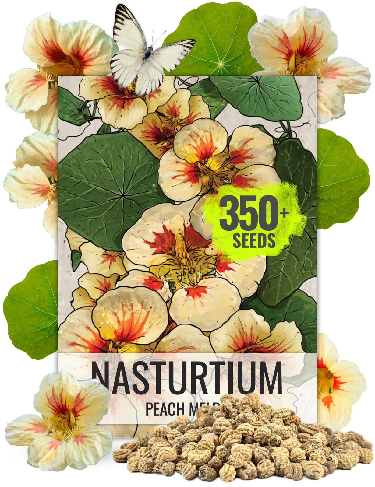 Nasturtium Seeds Peach Melba Tropaeolum Annual Flower Edible Peach Blooms 350+ G