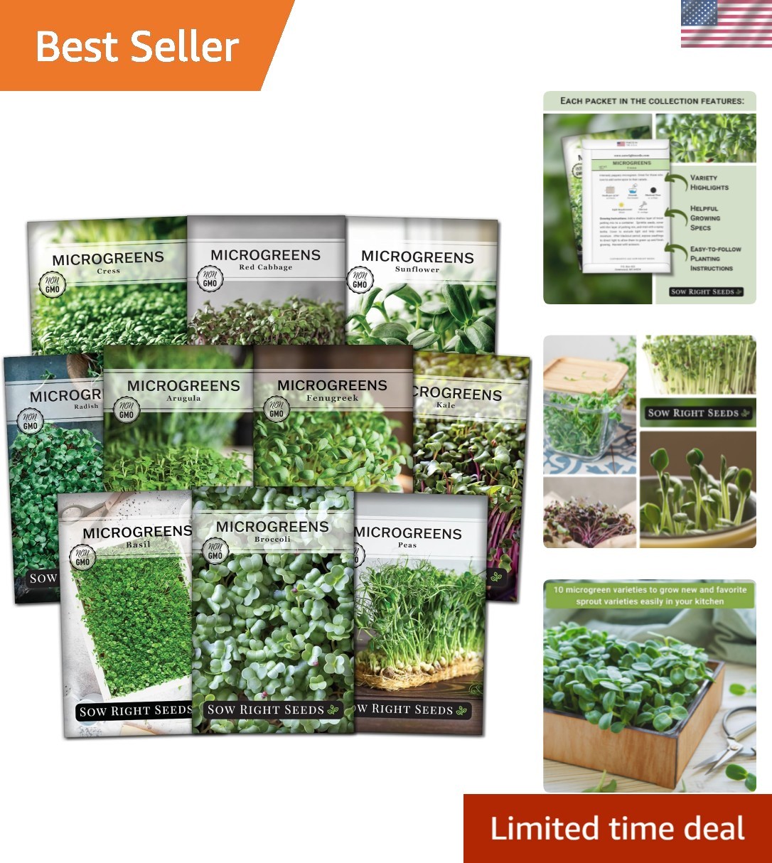 Compact Indoor Microgreens Seed Set – 10 Varieties, Low Maintenance Gardening