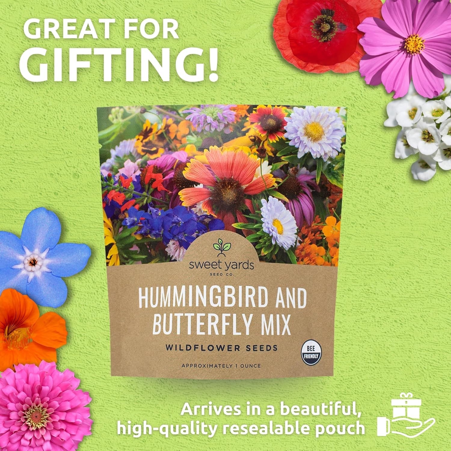 Large 1 Ounce Wildflower Seeds for Garden with 7500+ Pollinator-Friendly Seeds