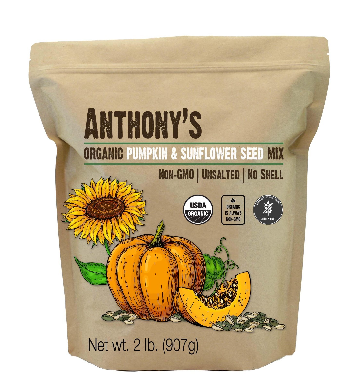 Organic Pumpkin & Sunflower Seed Mix 2 lb – Gluten Free, Unsalted, Non-GMO Snack