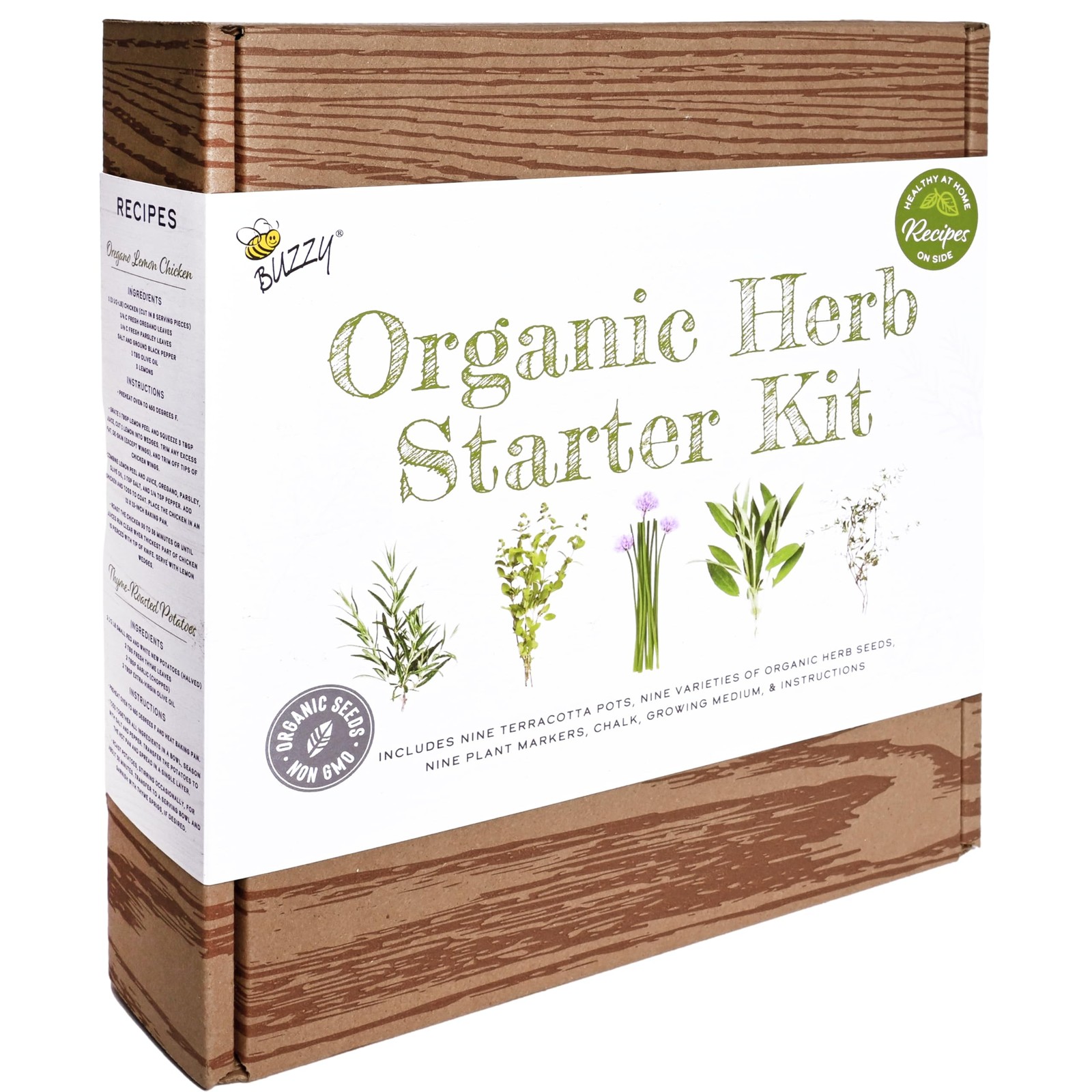 Buzzy Organic Herb Starter Kit – 9 Terracotta Pots, Organic Seeds & Soil Pell…