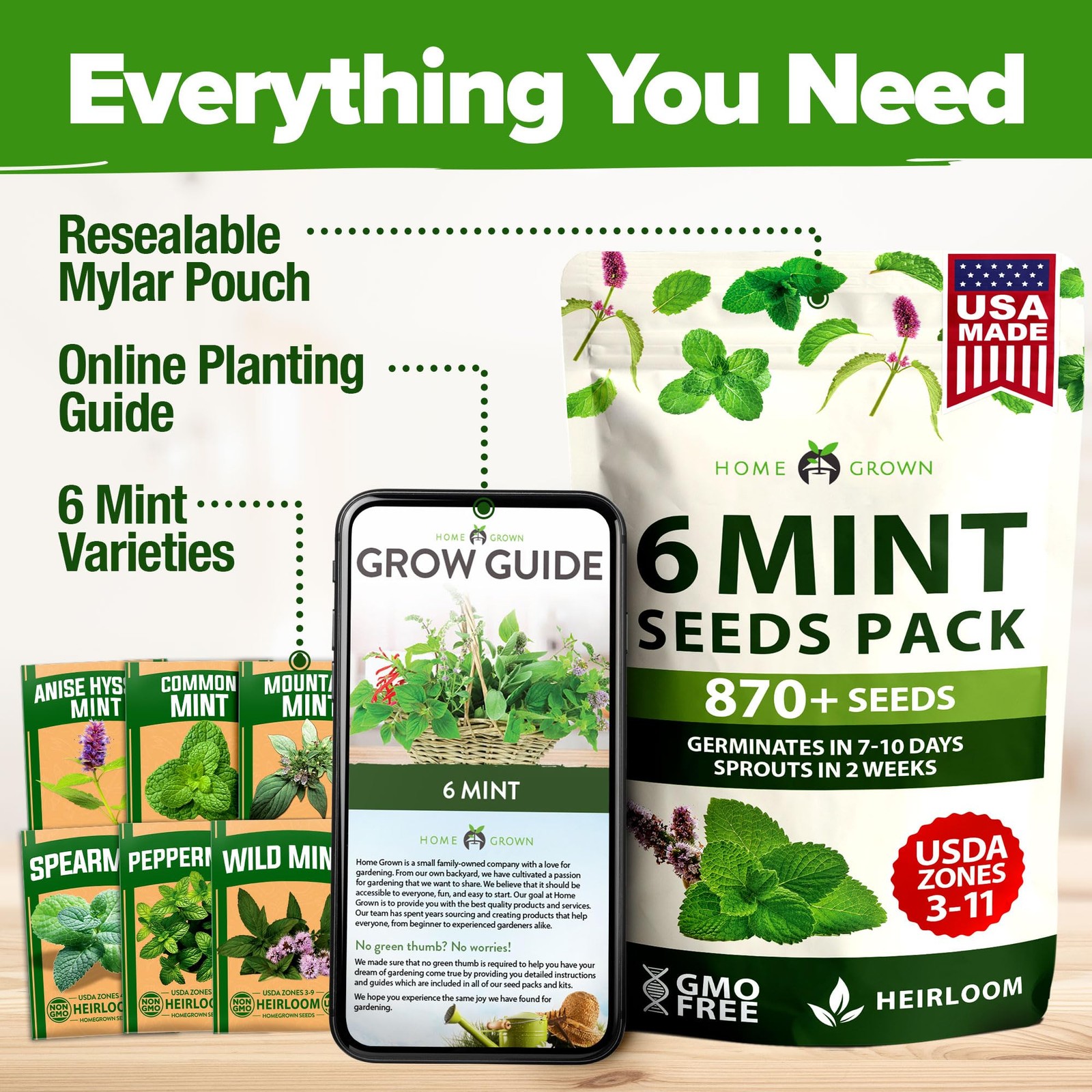 HOME GROWN Mint Seeds Variety Pack – 870+ Heirloom Non-GMO USA Peppermint, Sp…