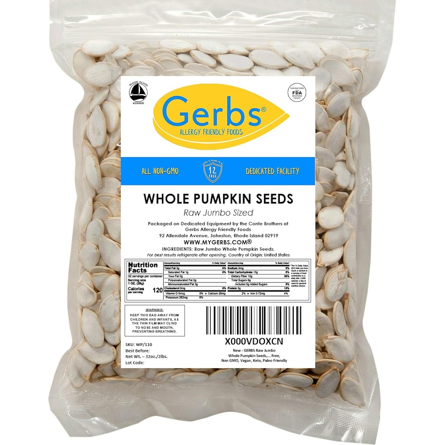Resealable 2 LBS Jumbo Raw Pumpkin Seeds – Safe, Healthy & Allergen-Free