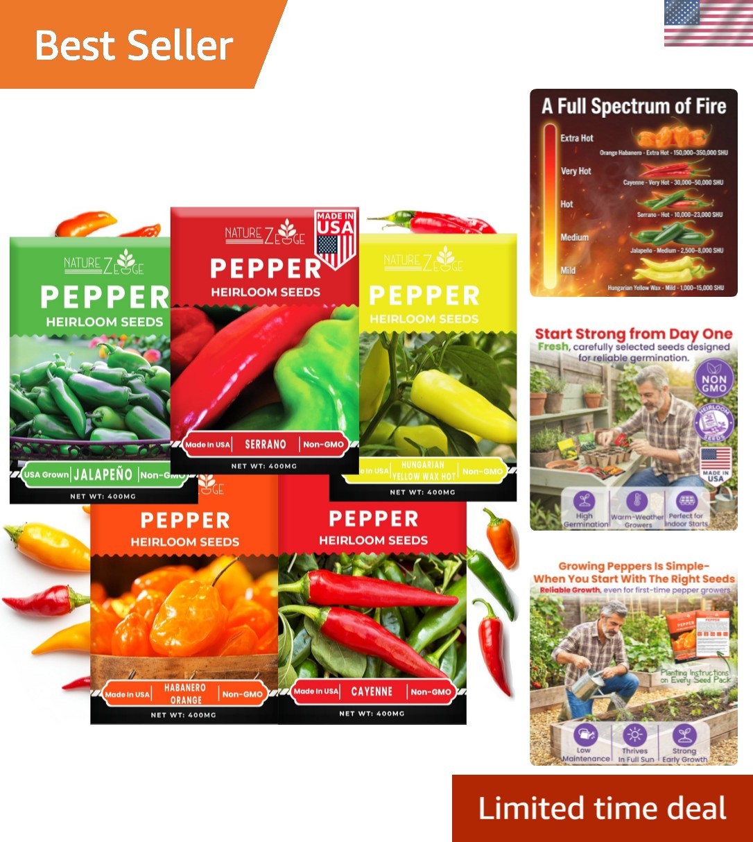 Hot Pepper Seeds for Planting, Cayenne, Hungarian Yellow, Jalapeno, Serrano, …