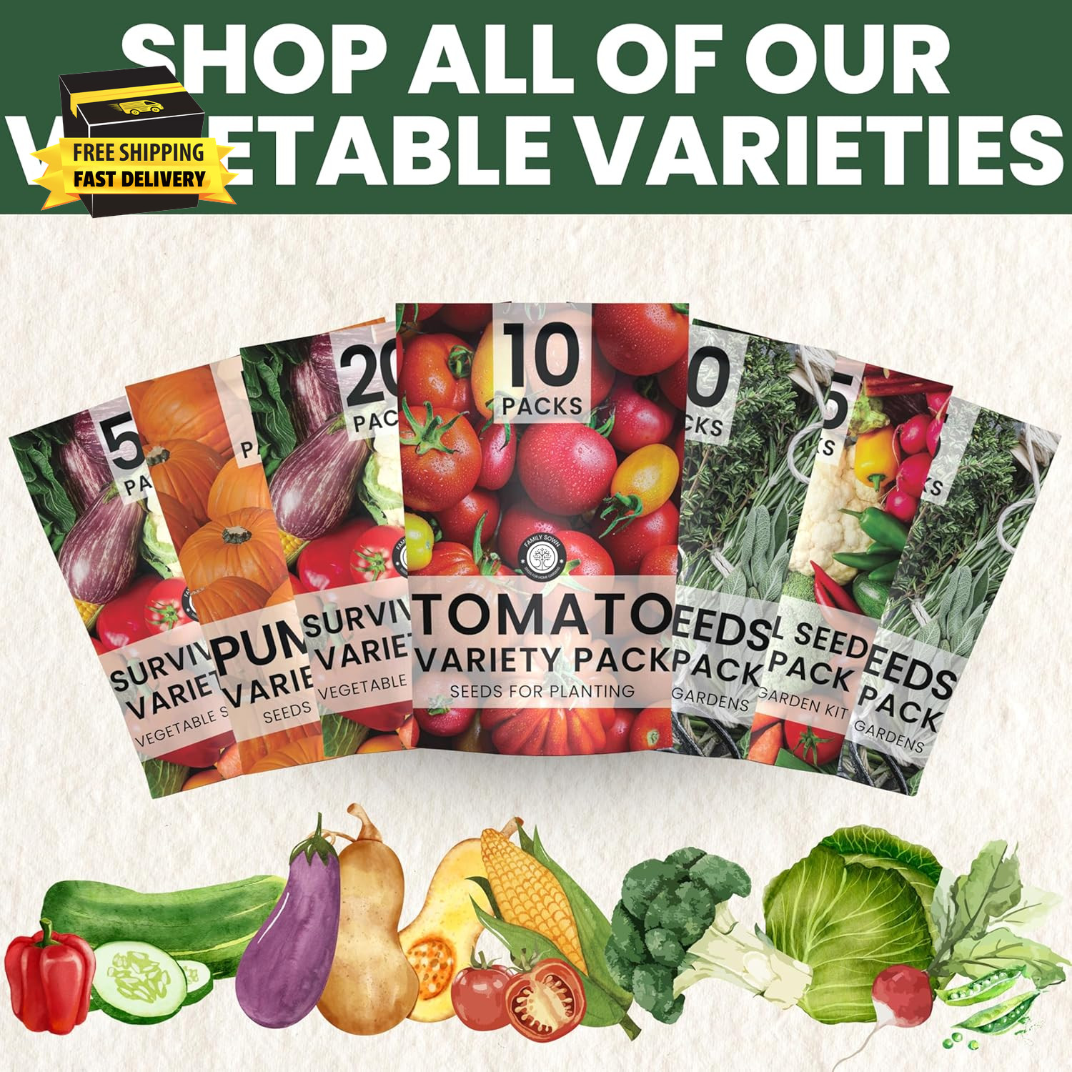 Herb Seeds | 5 Invidiual Packs | 2026 Season | Non-Gmo | Basil, Dill, Spearmint,