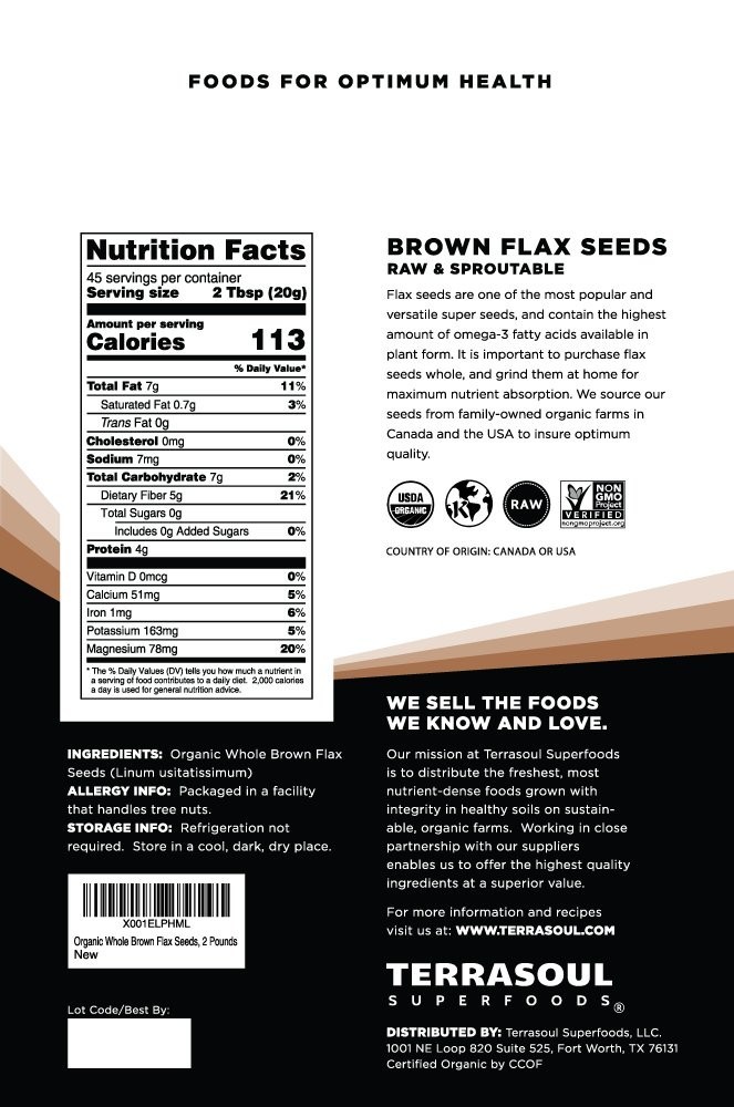 Raw Organic Brown Flax Seeds 4 Lbs, Non-GMO & Gluten-Free, Perfect for Vegans