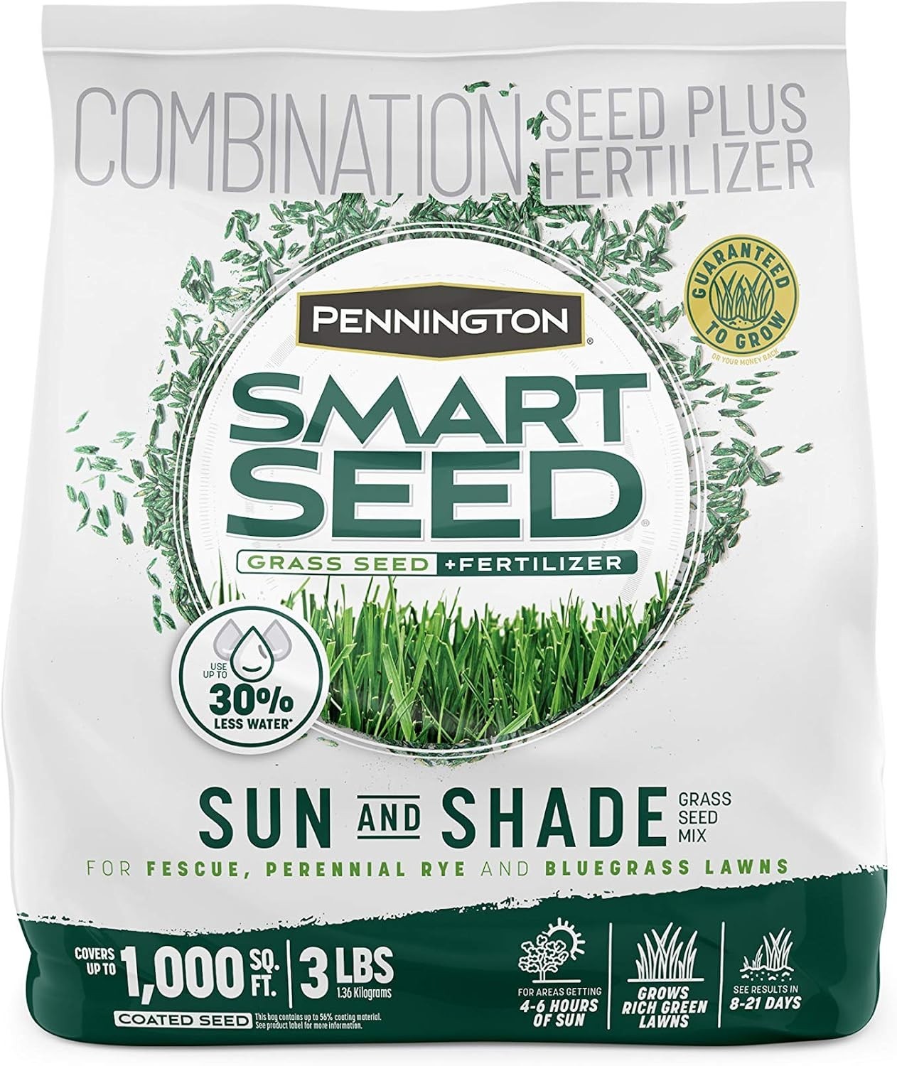 Smart Sun & Shade Grass Seed Mix, 3lb – Kentucky Bluegrass & Tall Fescue Blend