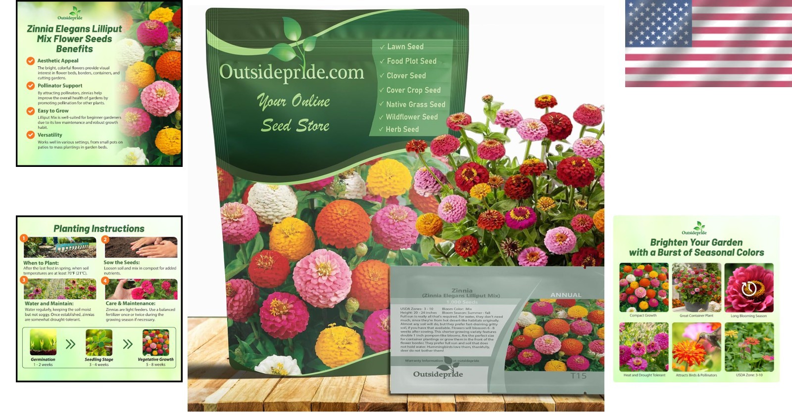 Compact Heirloom Zinnia Seeds – 1/4 Lb. for Beautiful Summer to Winter Blooms