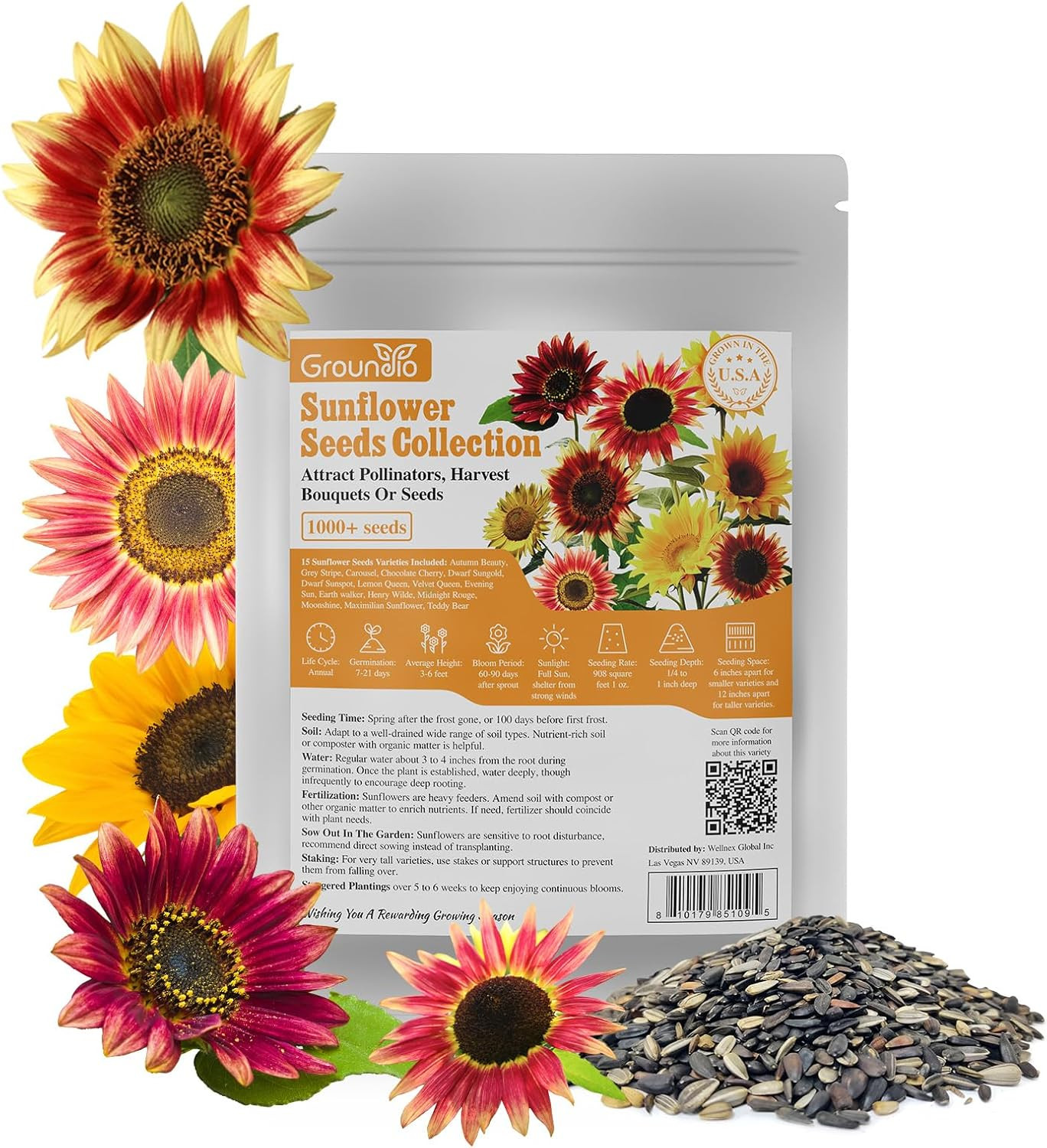 Sunflower Seeds for Planting, 15+ Varieties, 1 Oz, 300+ Mixed Seeds to Plant Col