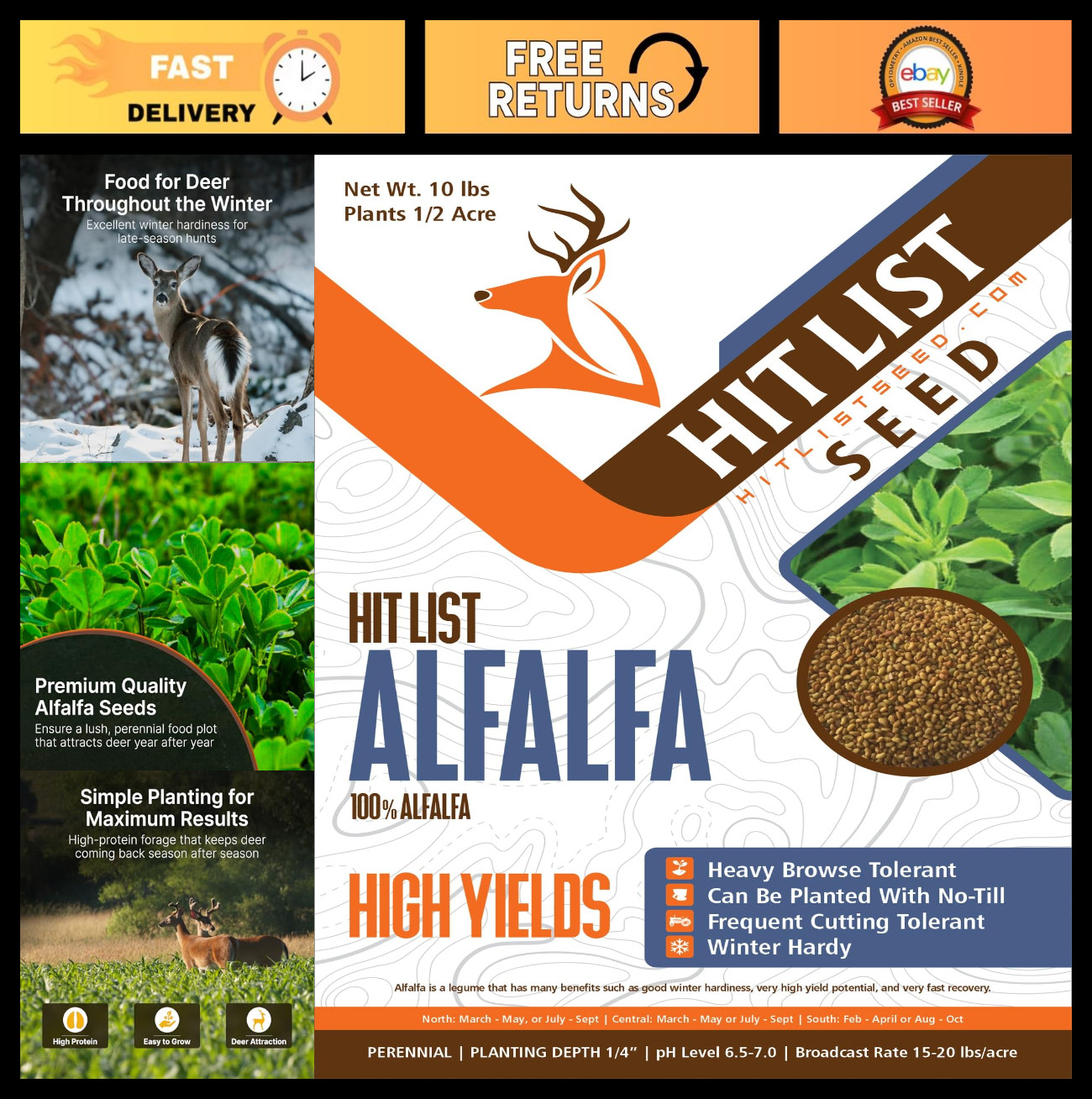 No-Till Alfalfa Food Plot Seeds for Deer – Perennial Seed Mix – 10 lbs, Plant Sp