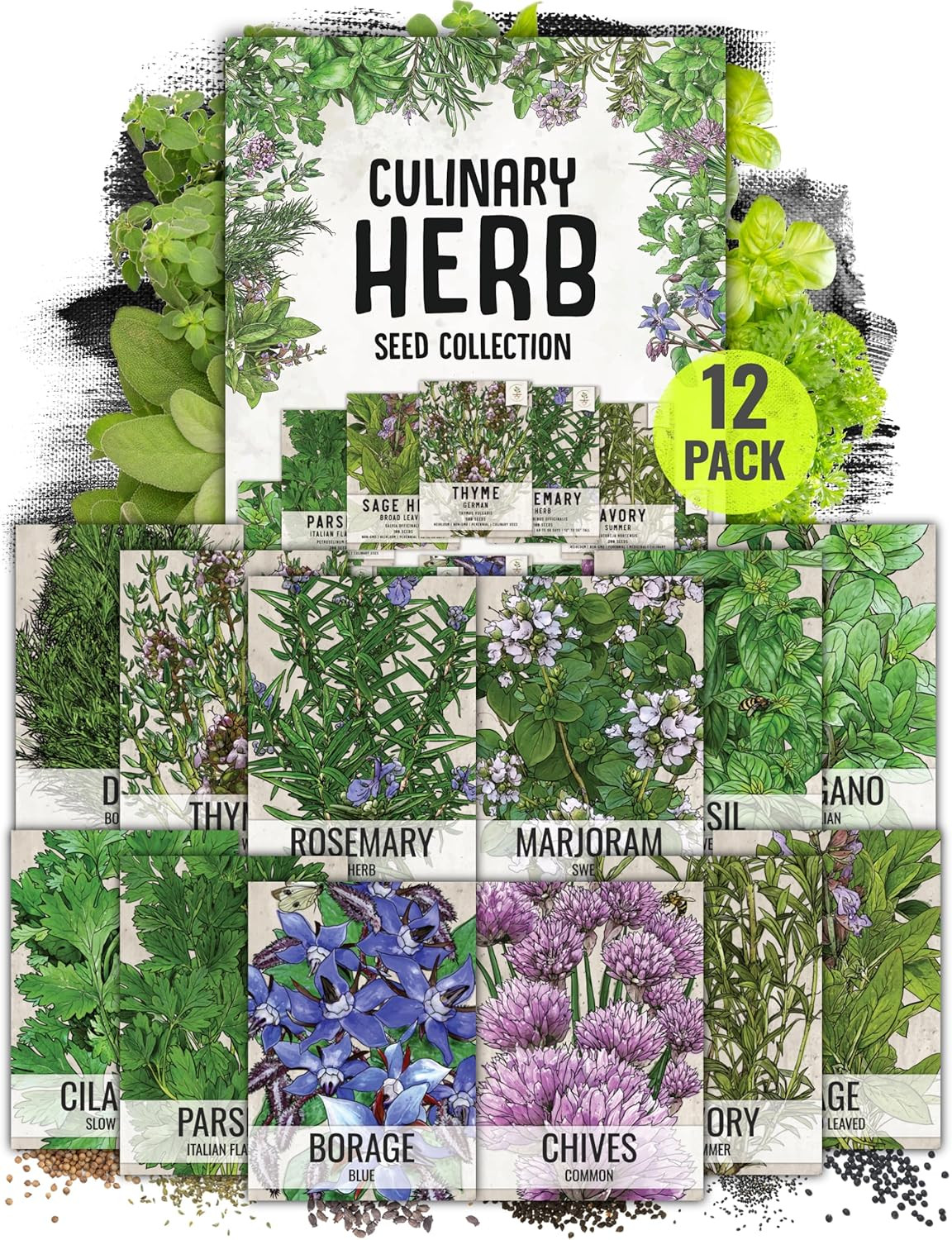 Herb Seeds Variety Pack Culinary Herb Collection (12 Individual Packets for Plan
