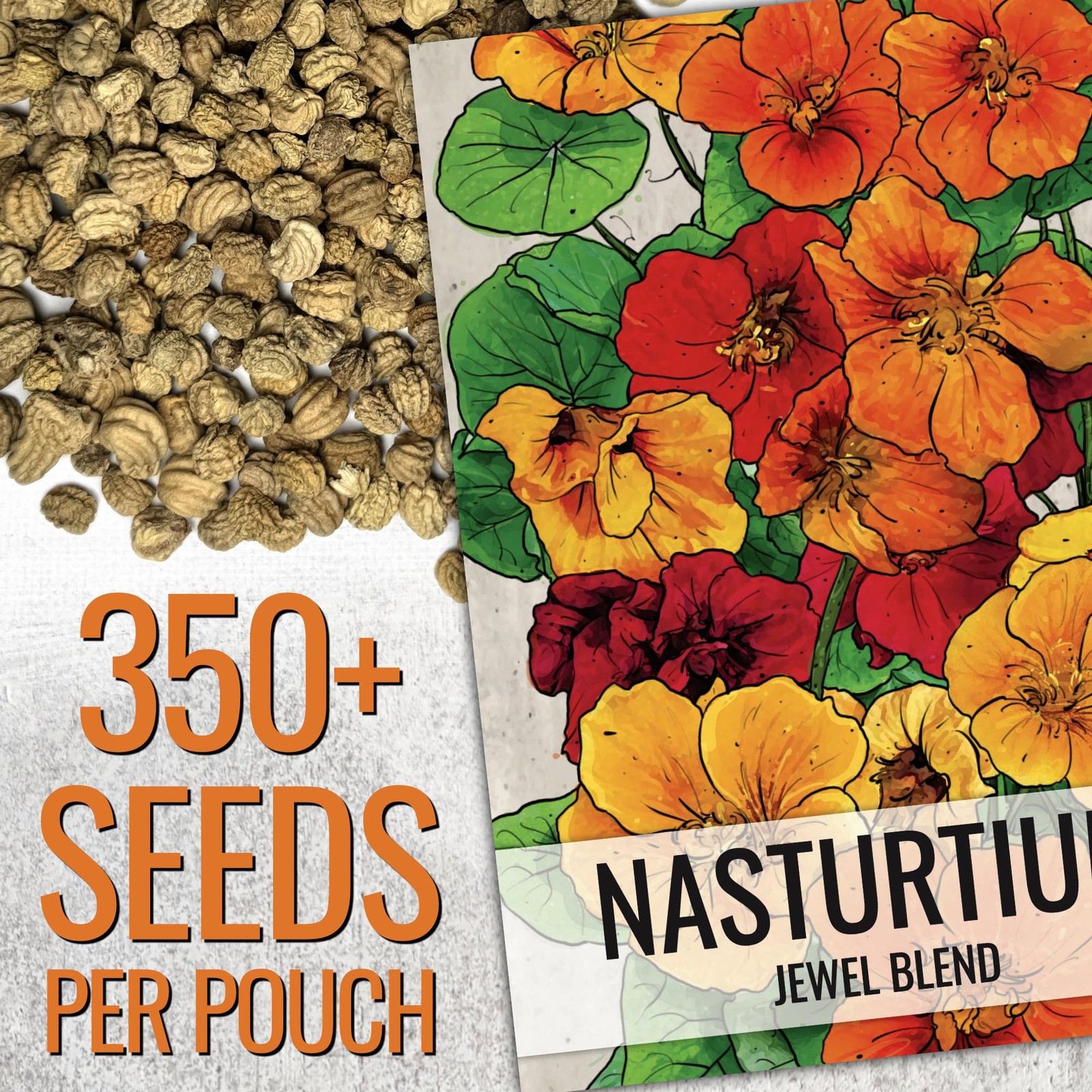 1.5 Ounce 350+ Nasturtium Seeds ‘Jewel Mixture’ | Tropaeolum Nanum Annual Flower