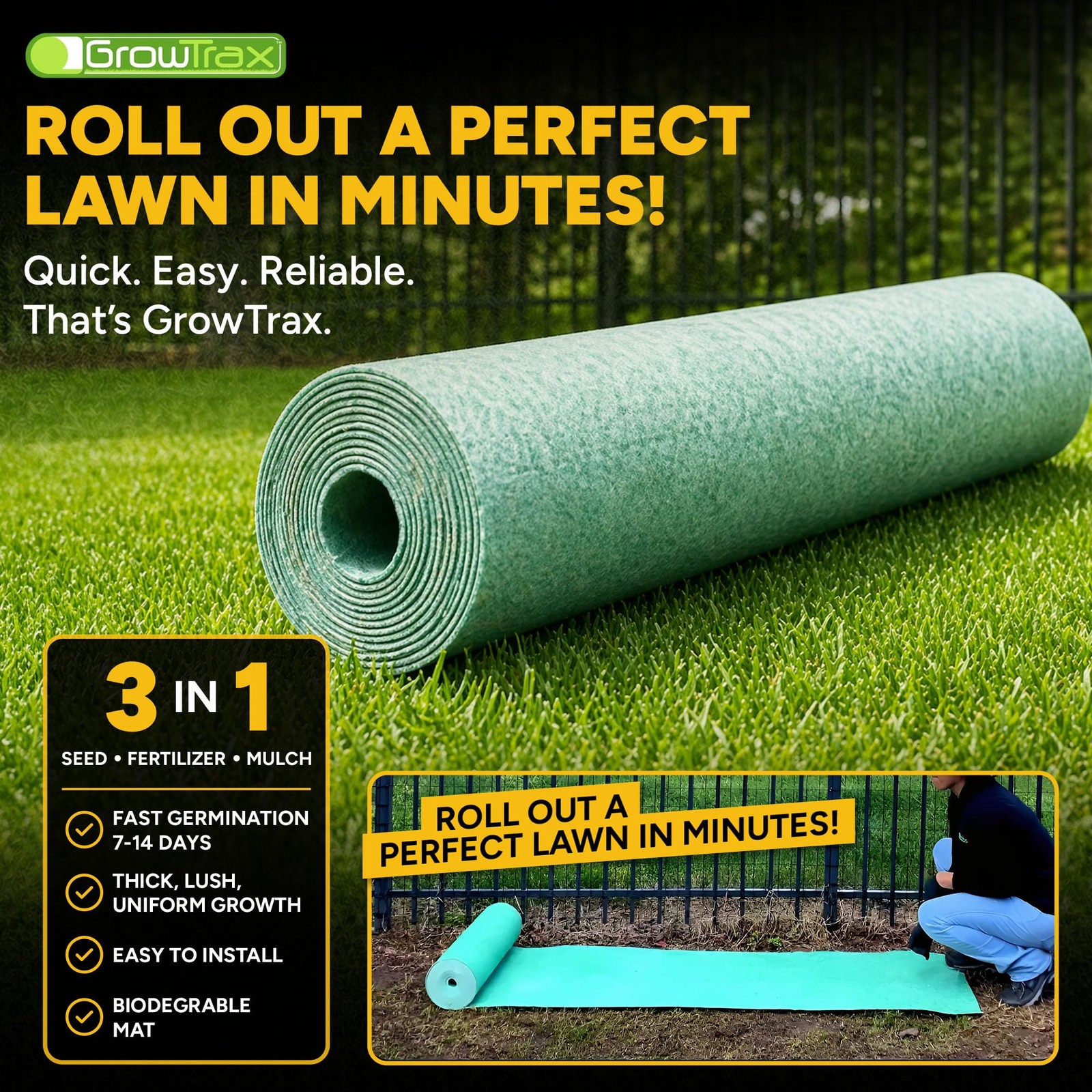 Biodegradable Grass 50 SQFT Bermuda Rye Grass and Fertilizer for Lawns, Dog…