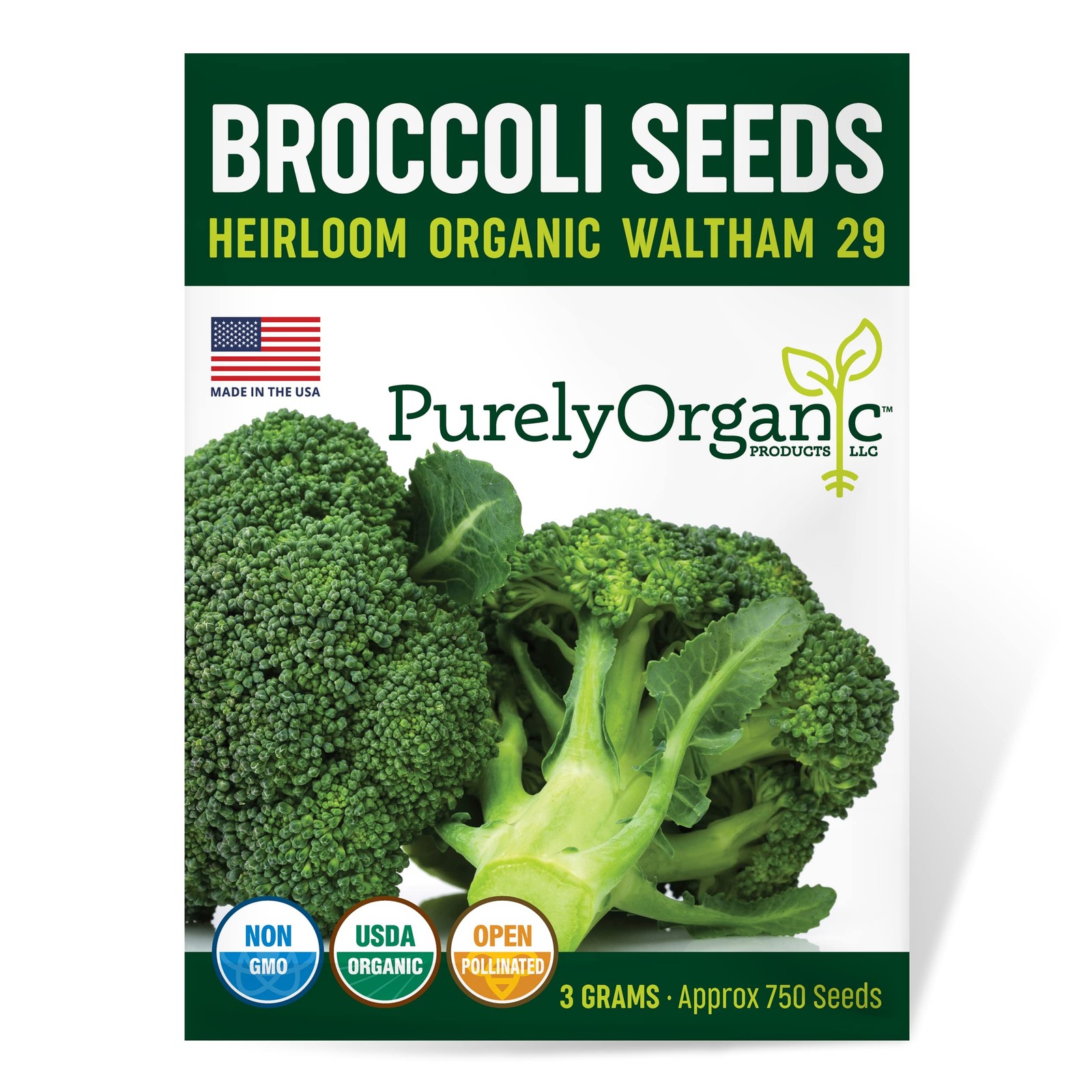 Purely Organic Broccoli Seeds Waltham 29 – Approx 750 Seeds – USDA Organic,