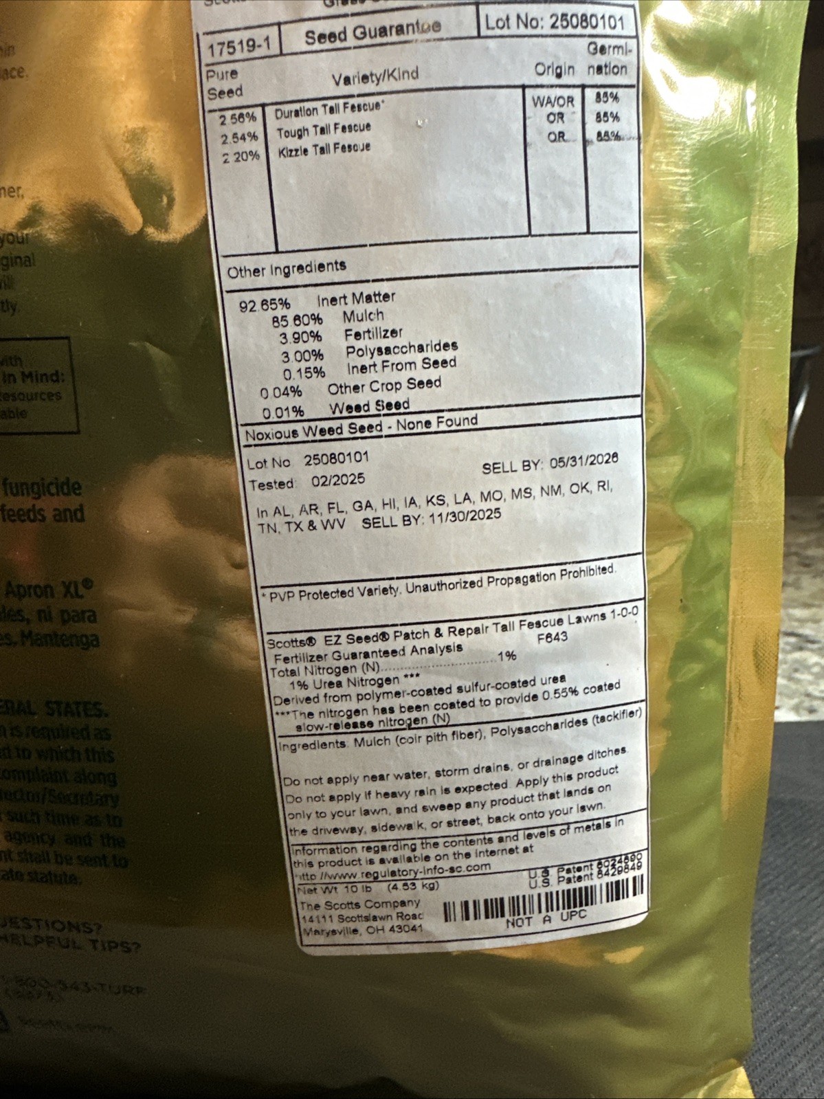 Scotts EZ Seed Patch & Repair Tall Fescue Lawns – 10 lb., Combination Mulch,
