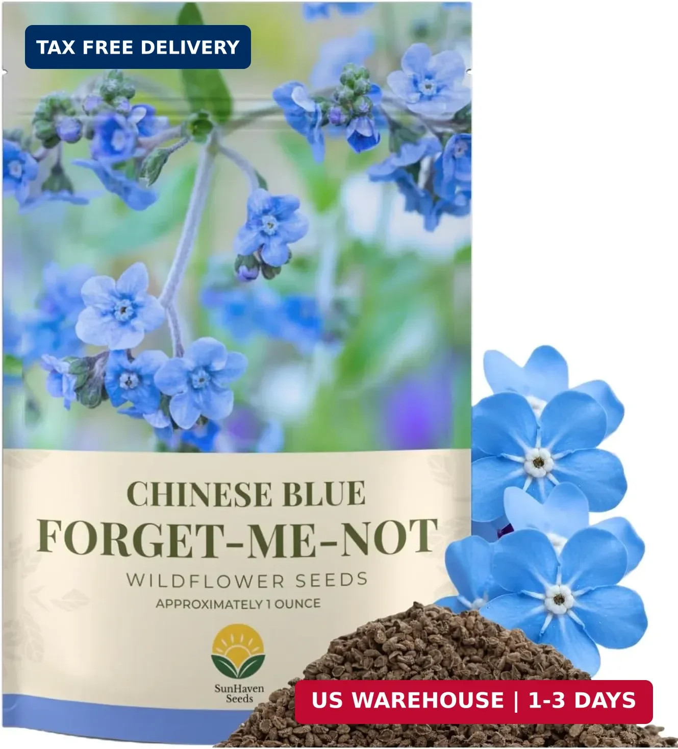 Forget-Me-Not Seeds (Chinese Blue) – 5,000+ Seeds – 1 oz Bulk Extra Large Packet