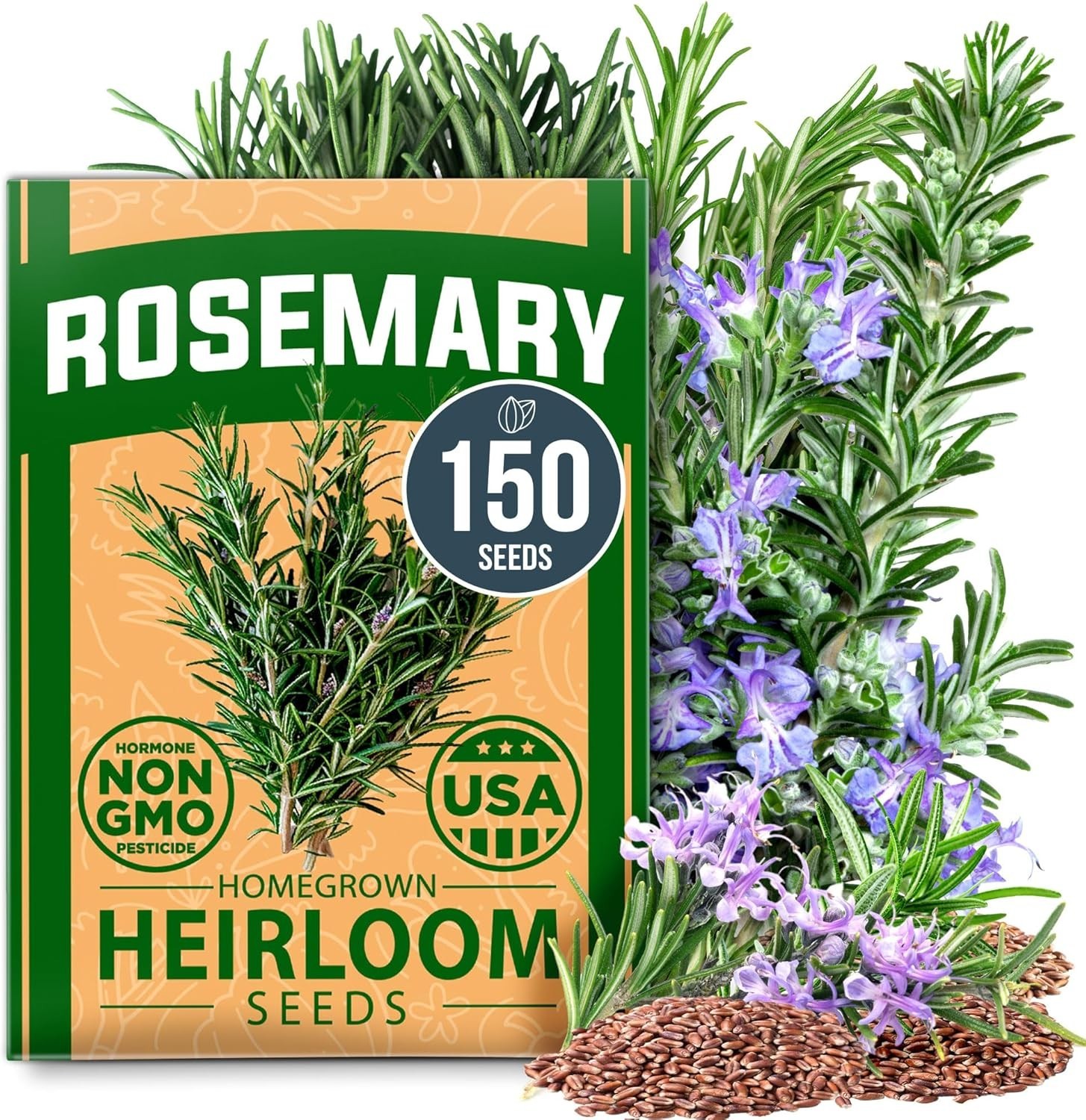 Heirloom Rosemary Seeds Pack – 150 High-Germination Non-GMO Seeds for Gardeners
