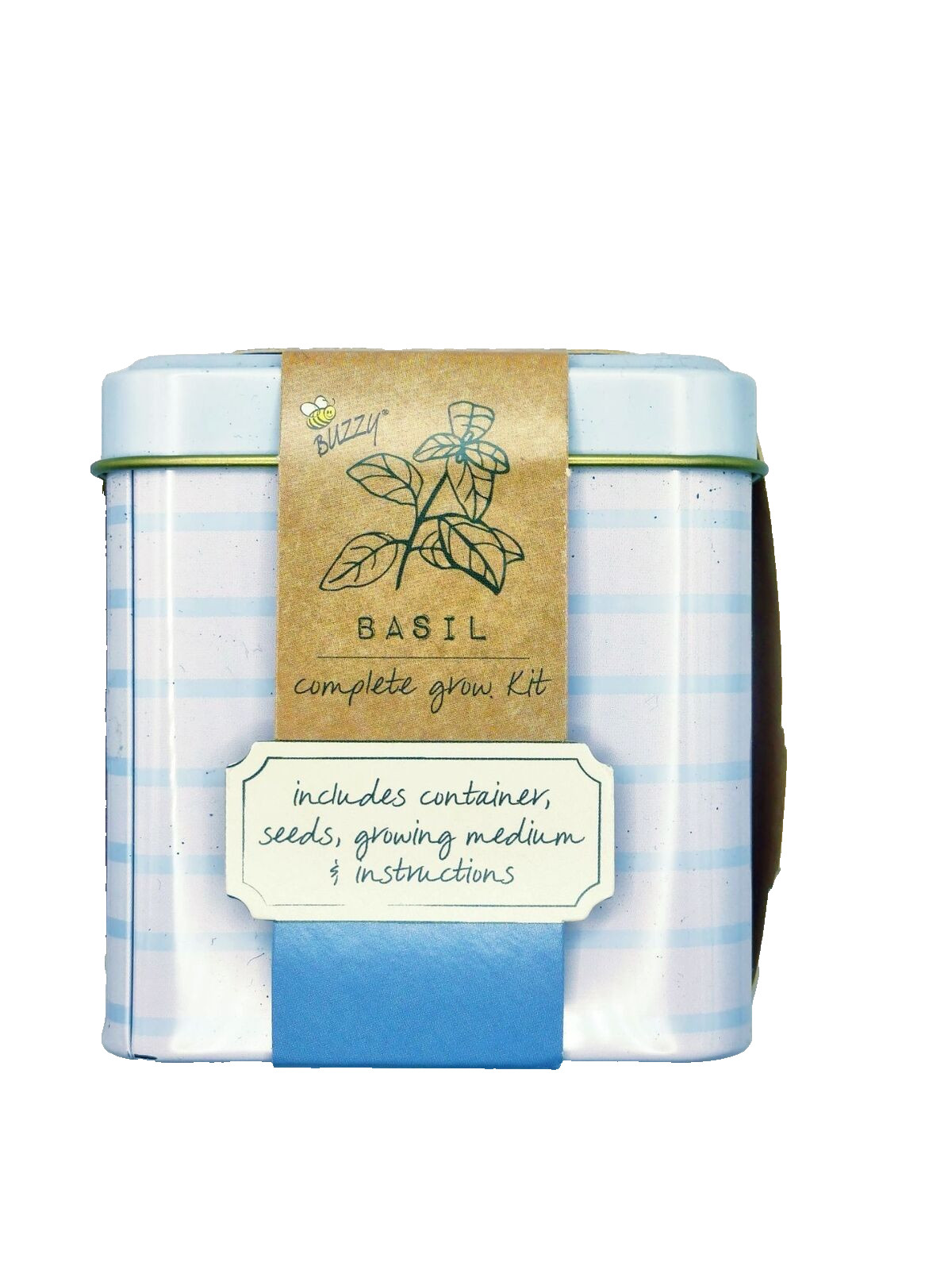Herb kit basil seeds & growing medium in tin pot easter gift basket filler