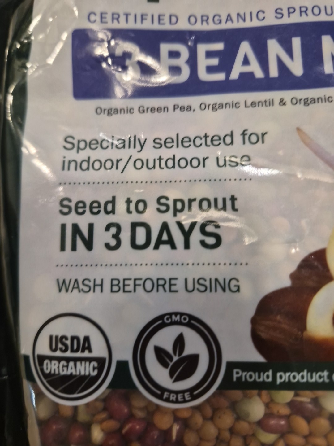 Nature Jim’s Sprouts 3-Bean Seed Mix – Organic Green Peas, Lentils & Adzuki Bean