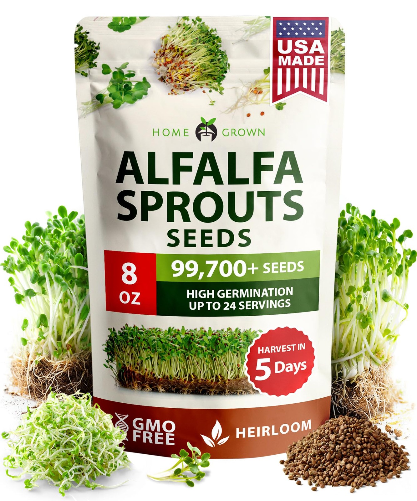 Heirloom Alfalfa Sprout Seeds 8 oz Bulk NonGMO for Microgreens & Salads