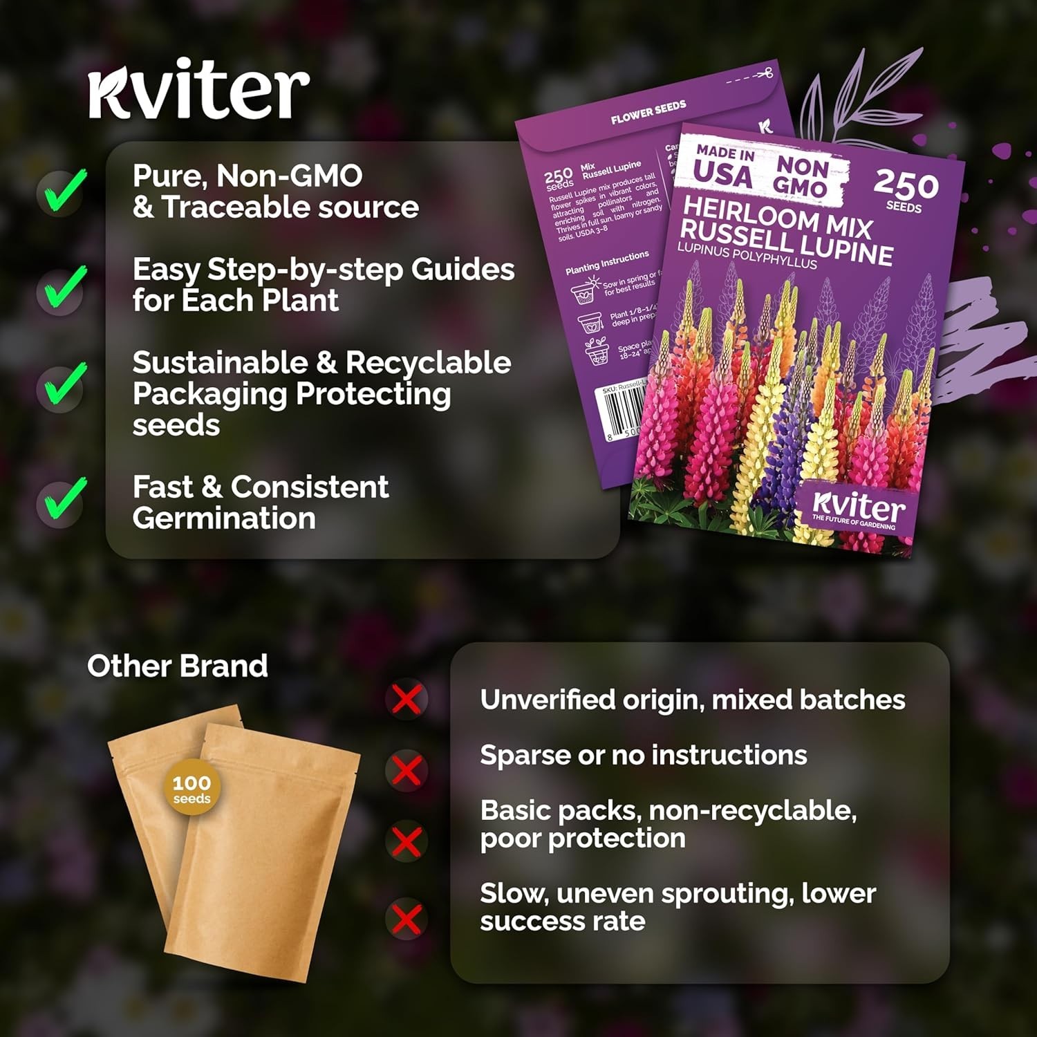 250 Mixed Russell Lupine Seeds for Full Sun Gardens – Easy & Low Maintenance
