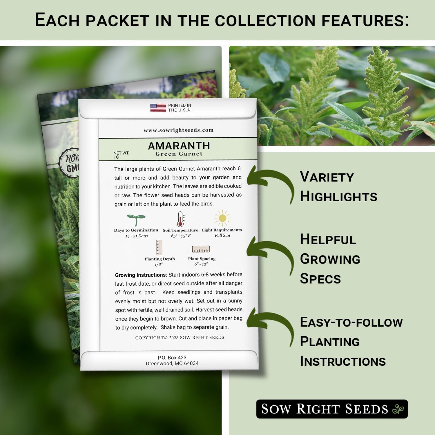 Sow Right Seeds – Amaranth Seed Collection for Planting – Non-GMO Heirloom Varie