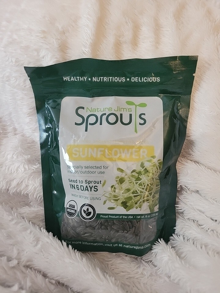 NATURE JIM’S Organic Sunflower Sprouts Seeds. Non-GMO Premium 8oz. Best By 26