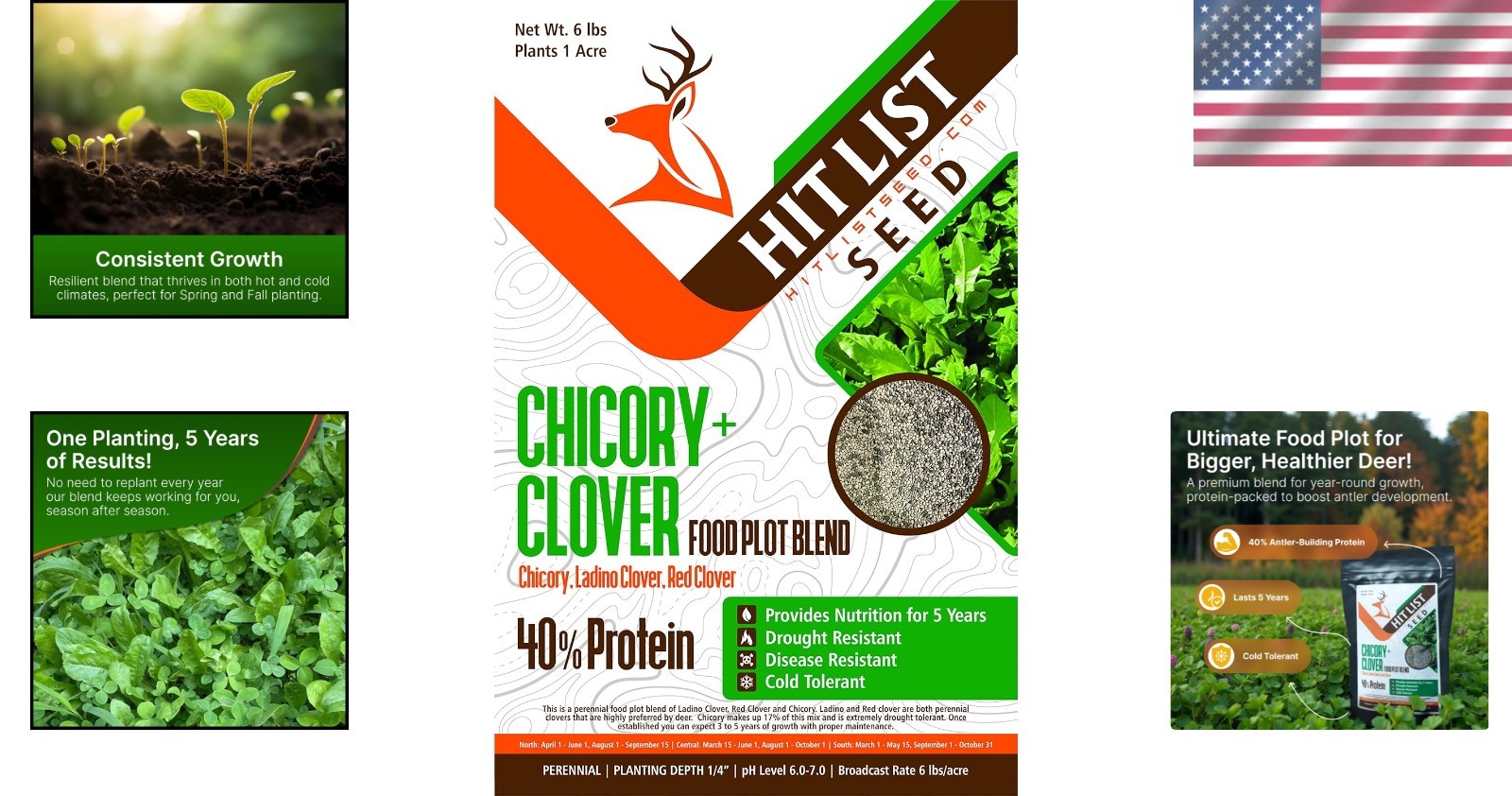 Organic Chicory + Clover Seeds for Deer – Perennial Food Plot – 1 Acre Coverage