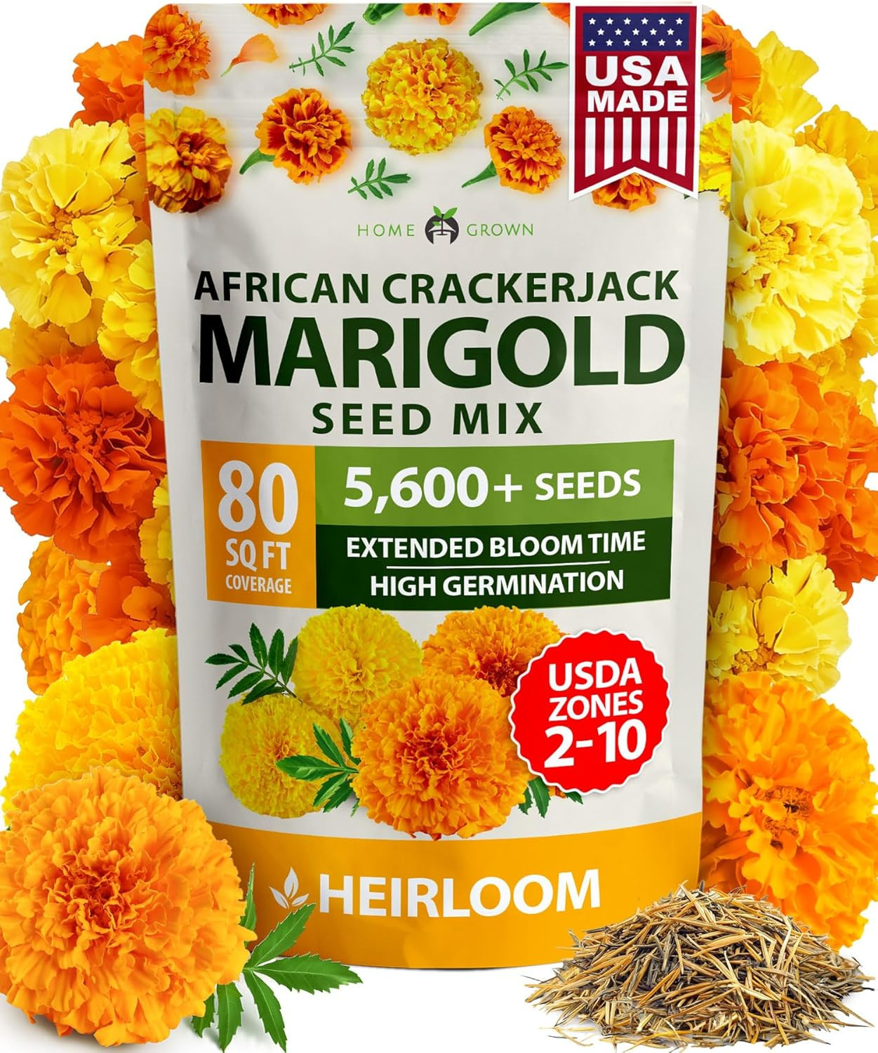 Marigold Seeds Bulk Mix – 5600+ Crackerjack Marigold Flower Seeds for Planting O