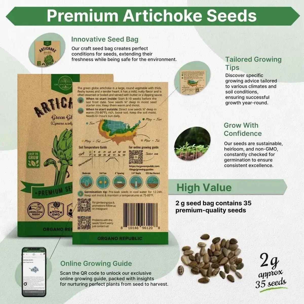Green Globe Artichoke Seeds Pack 2G