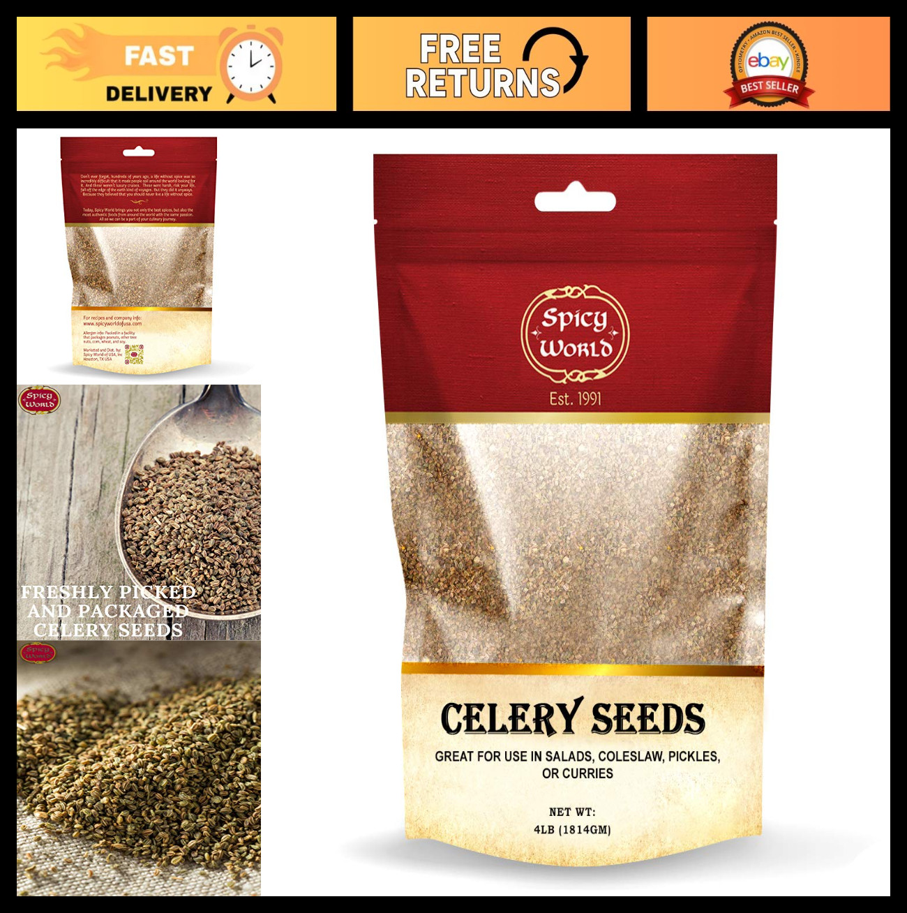 Whole Celery Seeds 4lb Bulk – Premium Quality, Vegan, Pure Spice, Salt-Free