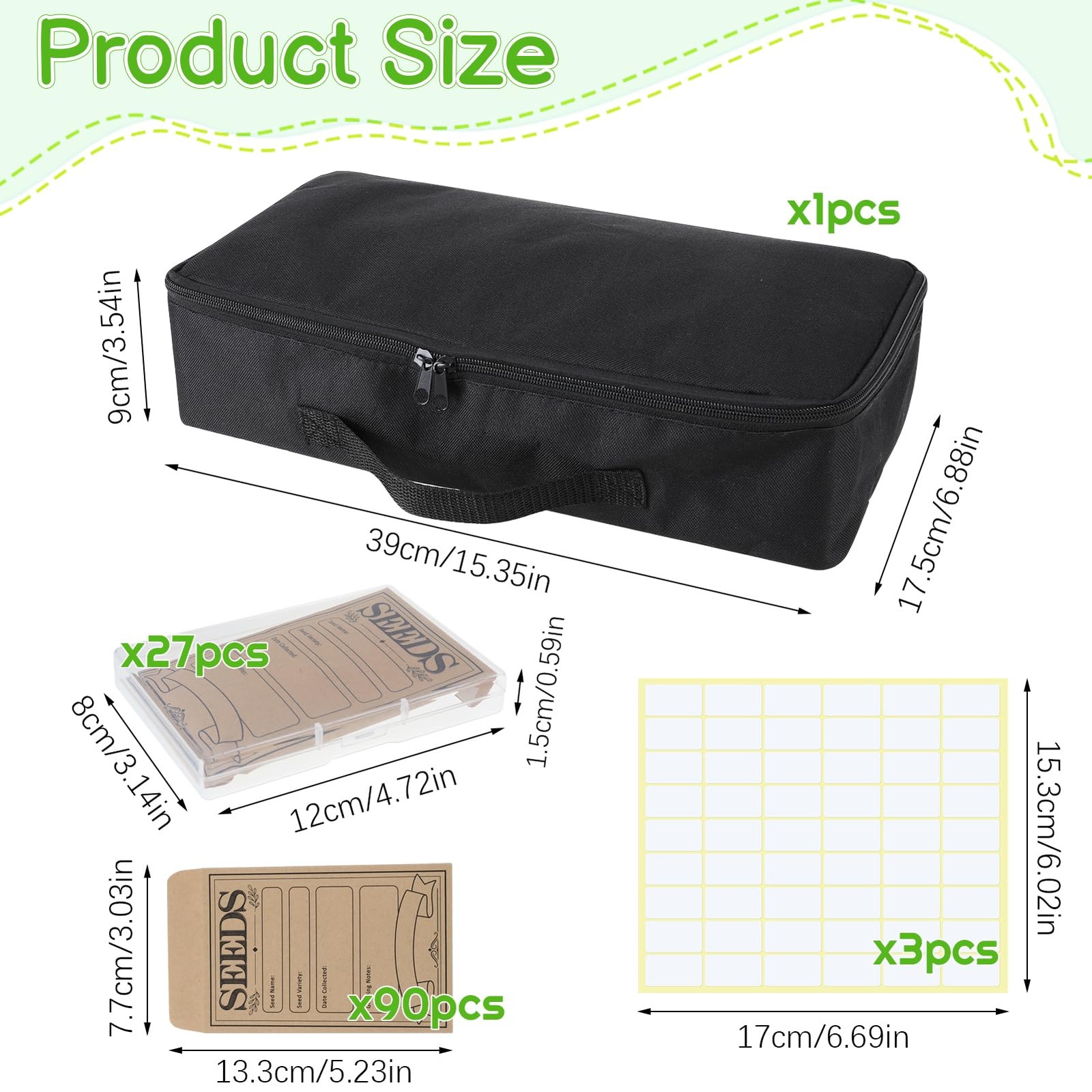 27 Slots Seed Storage Organizer Box Garden Packet 90 Pcs Envelopes Label