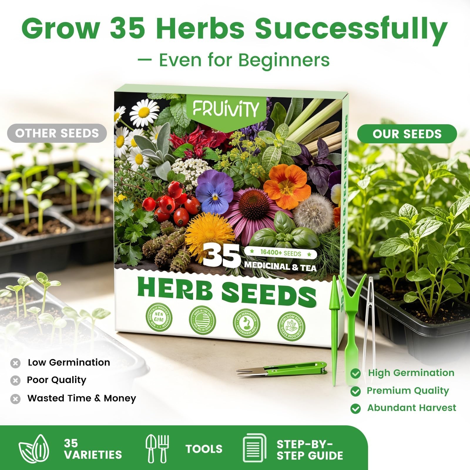 35 Medicinal & Tea Herb Seeds Variety Pack – 16,400+ Non-GMO Heirloom Seeds for