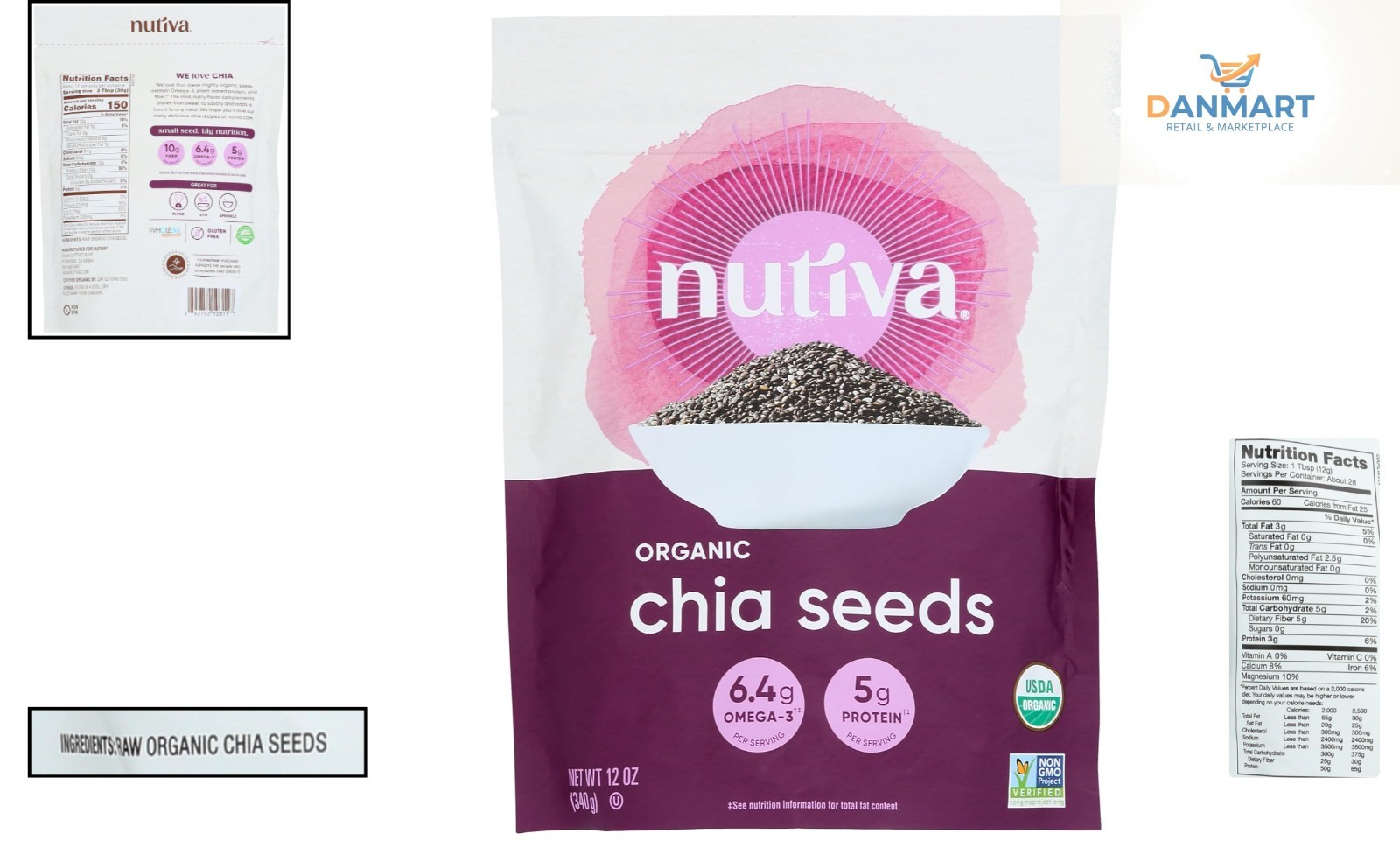 Nutiva Organic Black Chia Seeds – 12 Ounce Superfood for Energy Boost