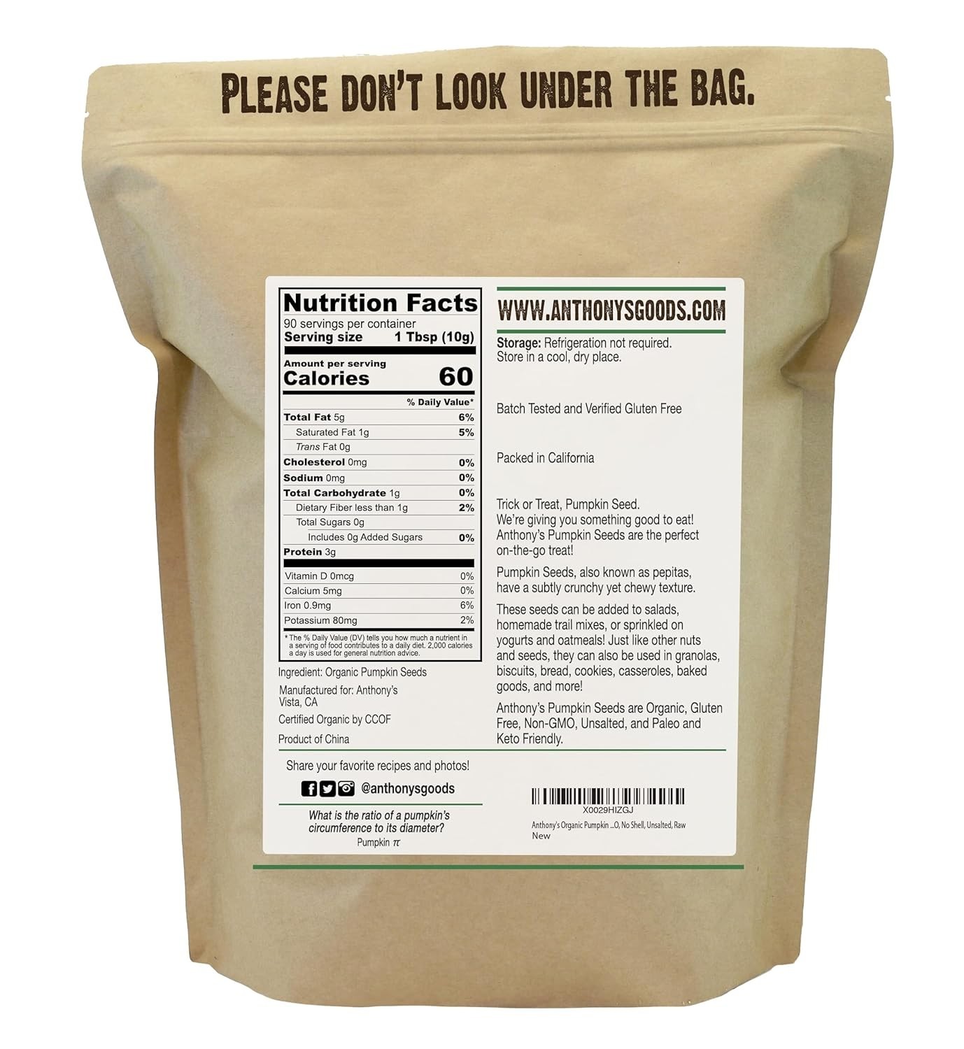 Anthony’s Organic Pepitas – Raw, Unsalted (2 lb, Pack of 2)